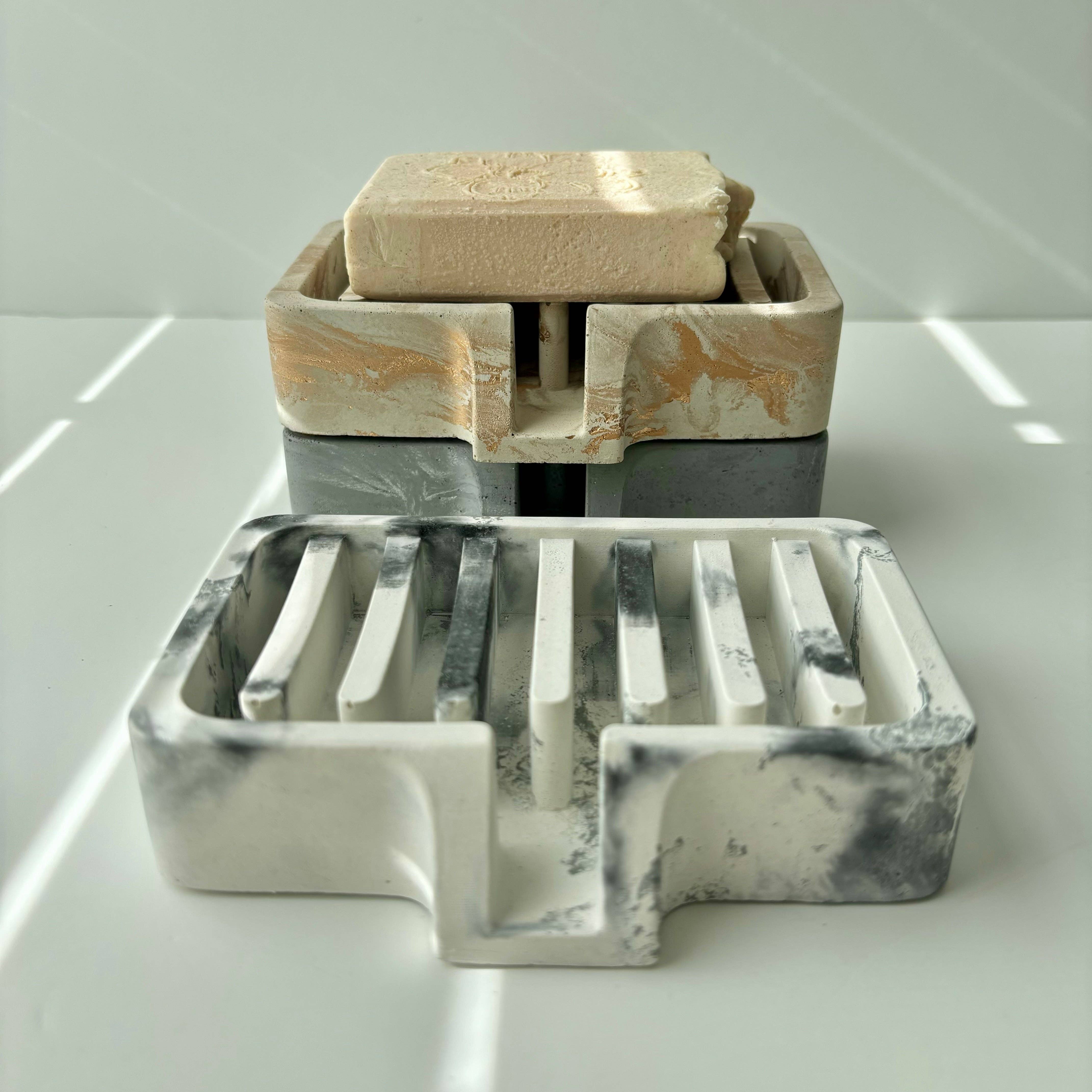 Soap Holder | Concrete Soap Dish: White Black & Silver Marble - Decor Addict, LLC