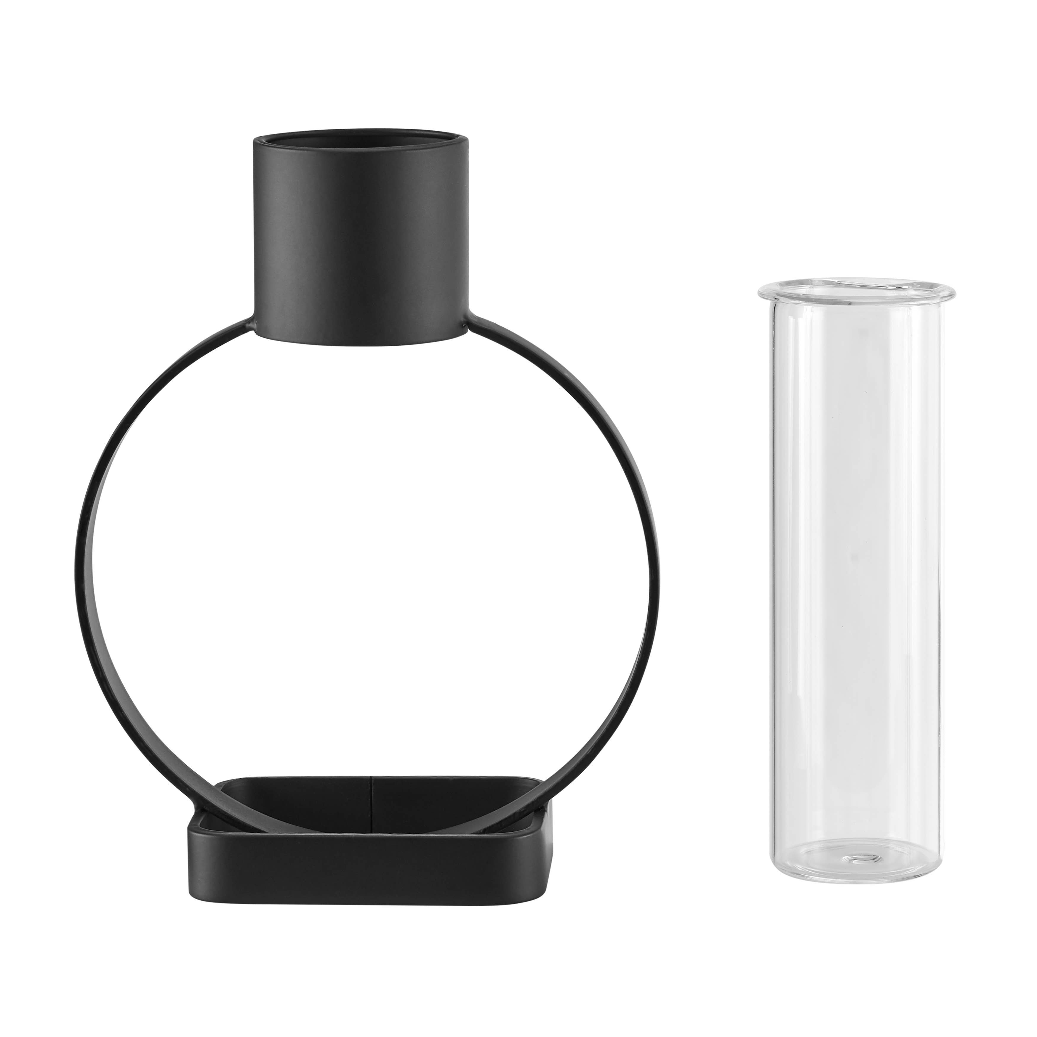 Jacob Modern Black Open Circle Clear Glass Tabletop Vase - Decor Addict, LLC
