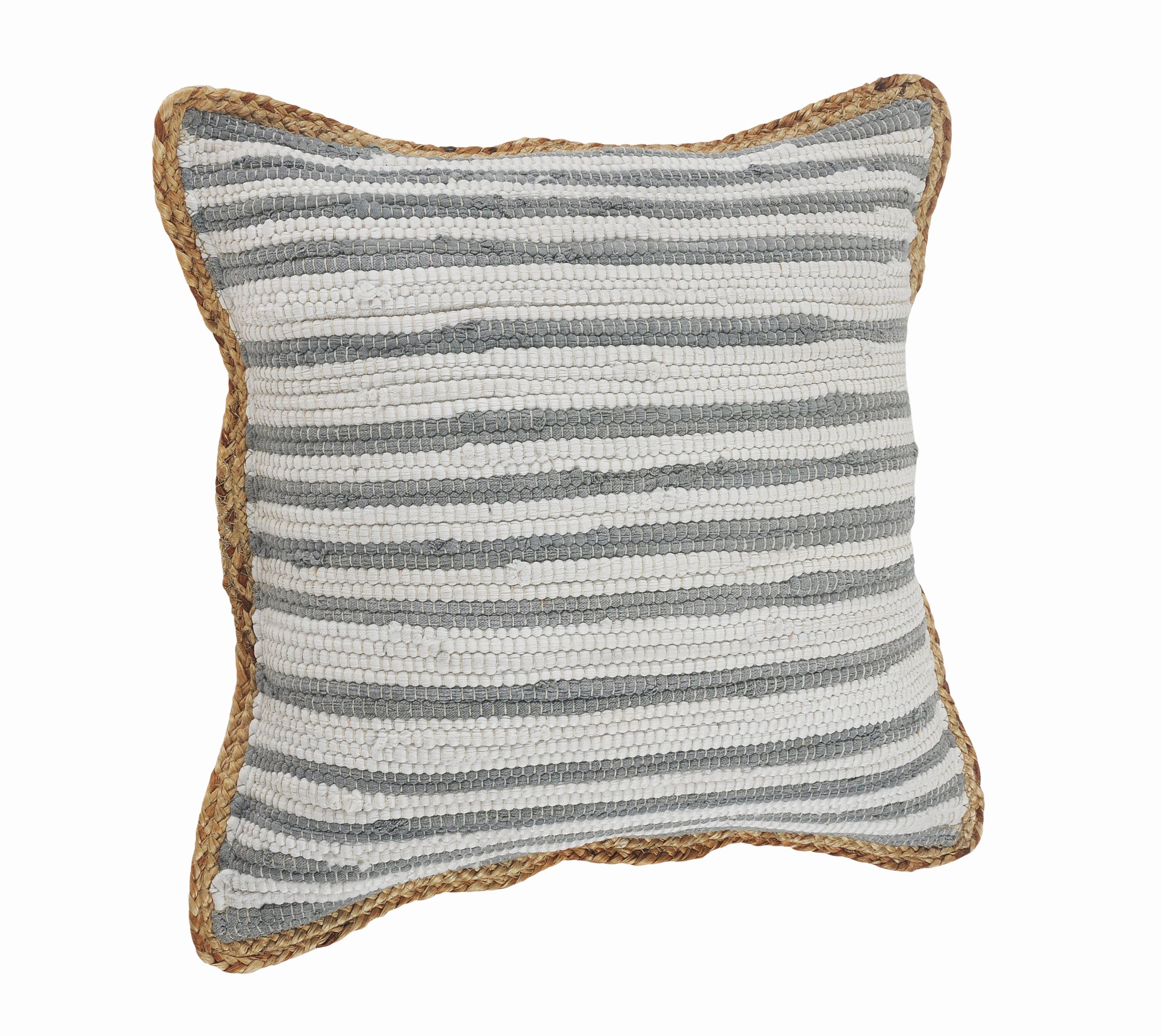 Riley Gray Striped Cotton Blend Throw Pillow, Set of 2