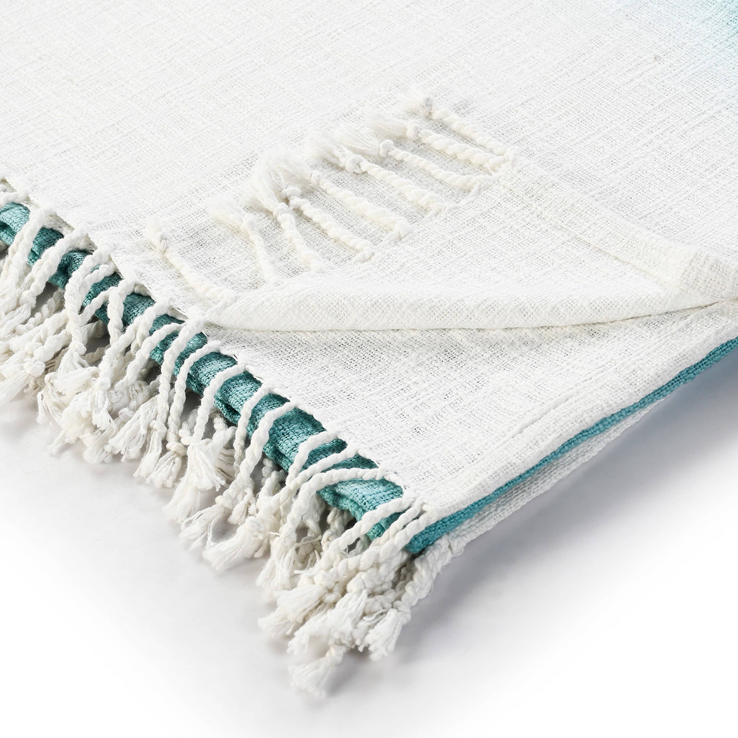Shibori Slab Throw Blanket with Fringe: Angel Blue - Decor Addict, LLC