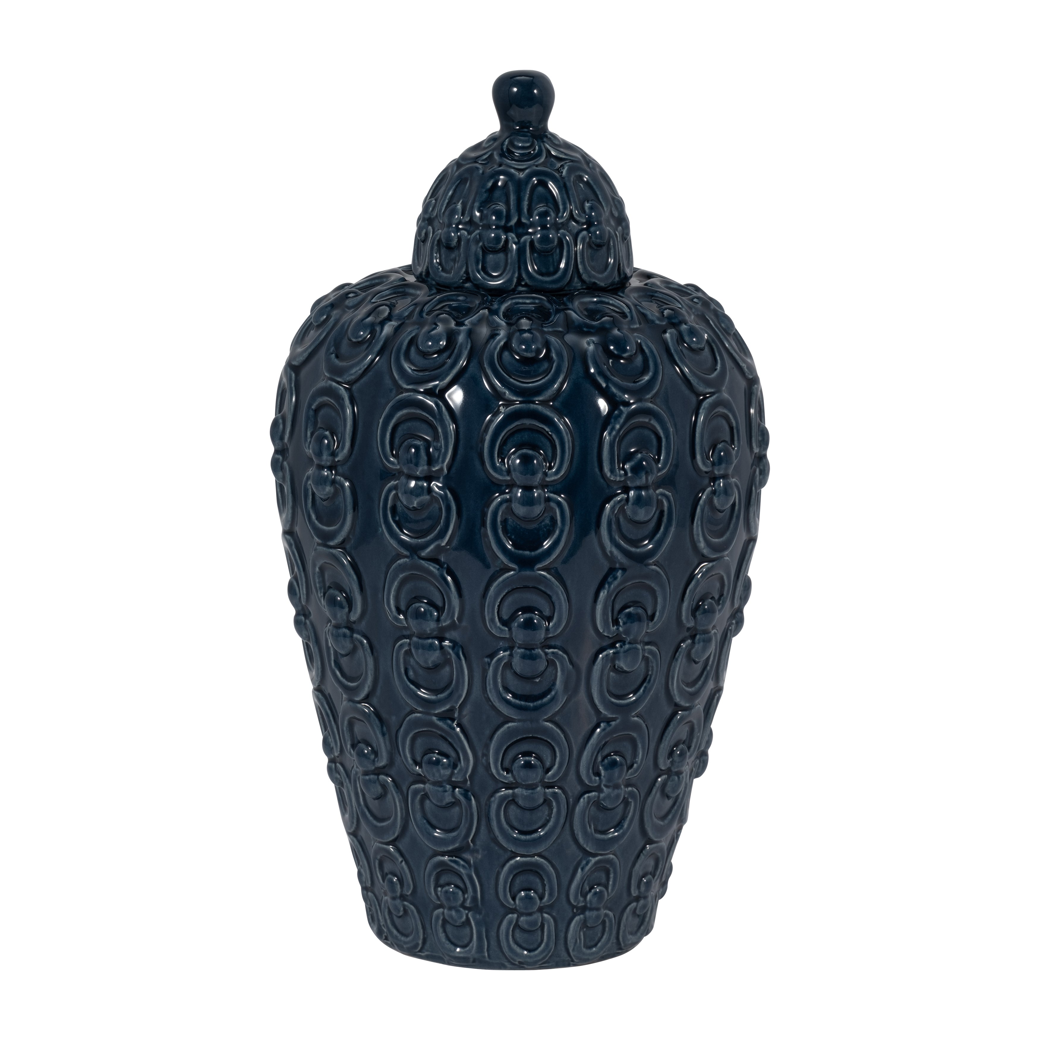 Cer, 12" Chain Texture Jar, Navy - Decor Addict, LLC