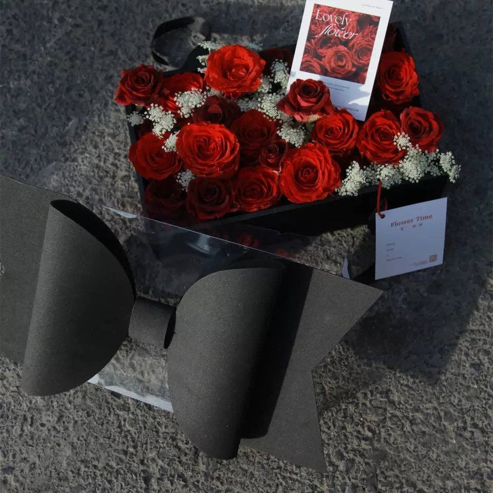 Big Bow Rectangle Flower Box with Clear Lid: Black - Decor Addict, LLC