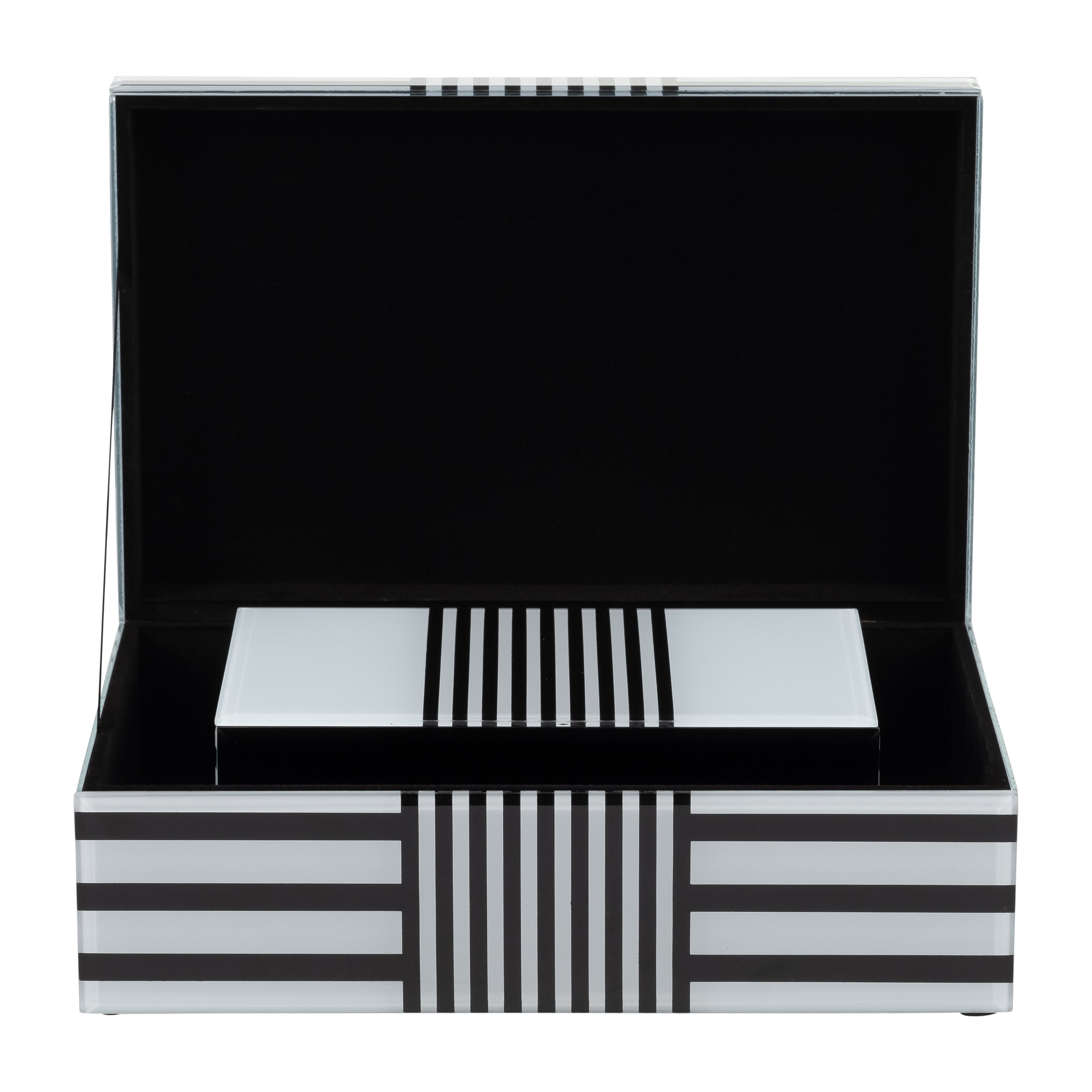 Wood, S/2 8/11" Striped Boxes, Black/white - Decor Addict, LLC