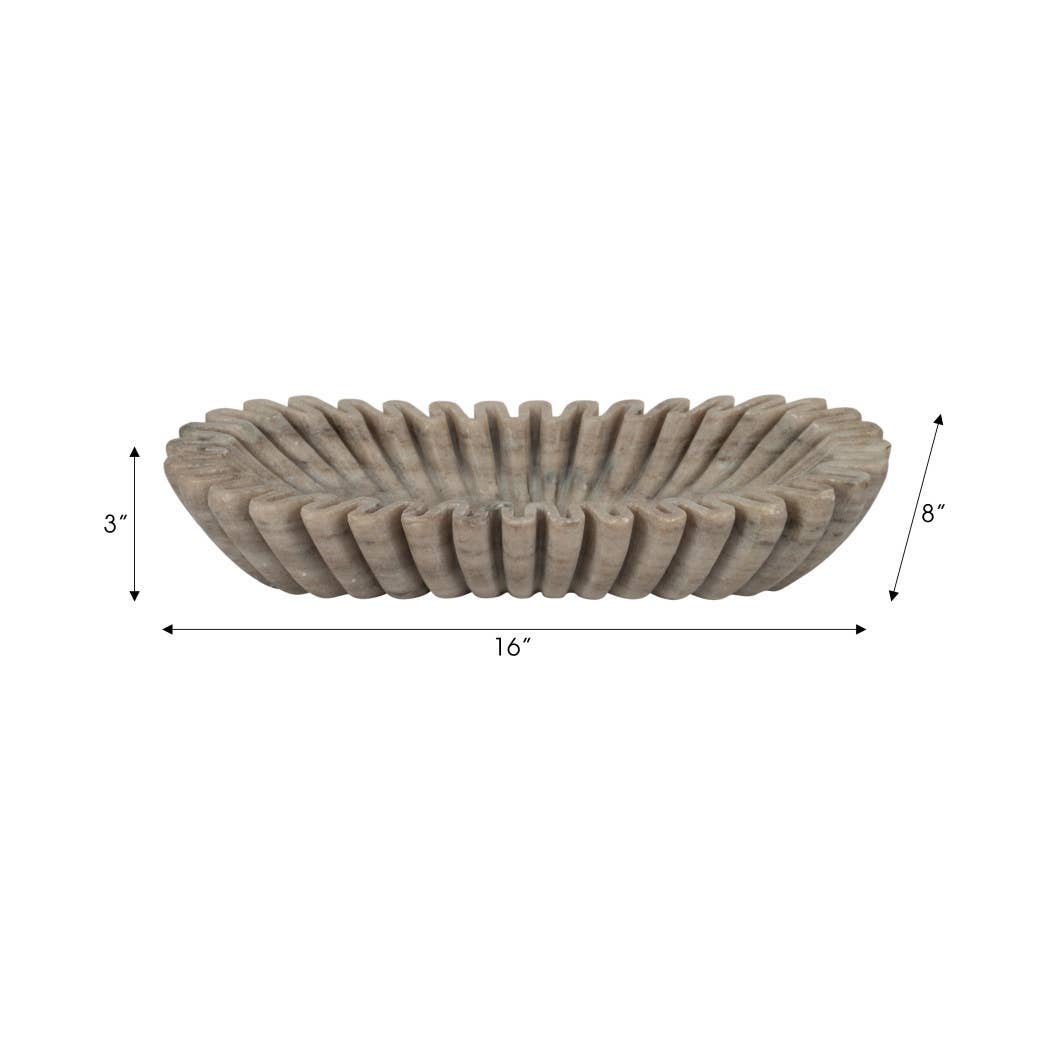 Decorative Bowl - Tan Marble Wavy Ribbed Texture, 16 in. - Decor Addict, LLC