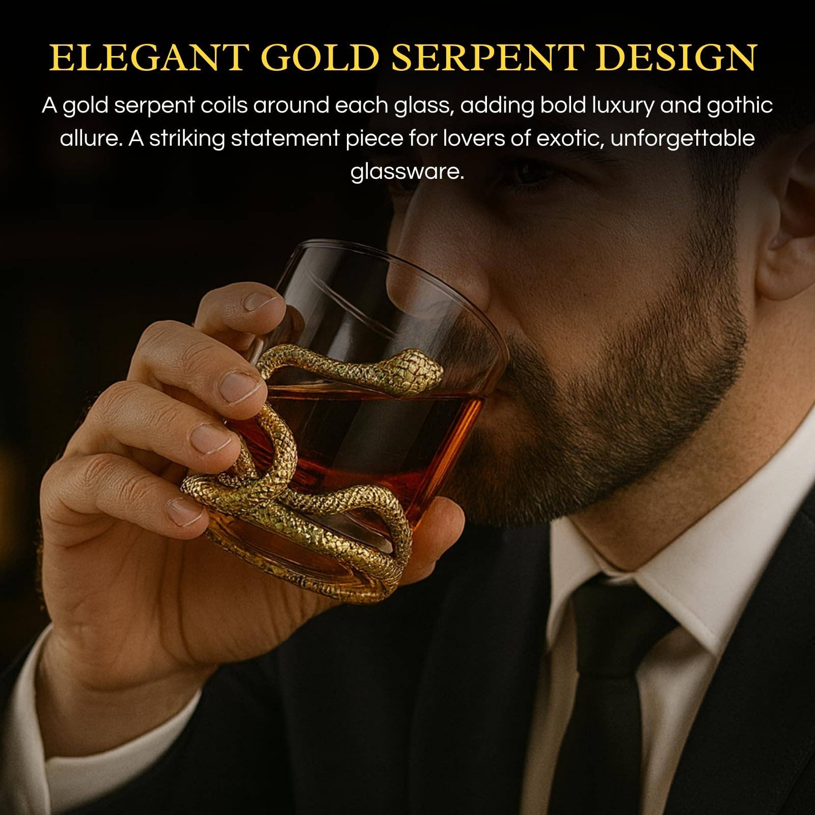 Snake Serpent Whiskey Glasses - 2 Glass Set Gold Design - Decor Addict, LLC
