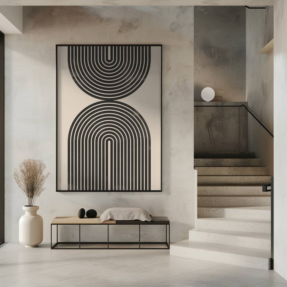 "Black Arch Line Art" Wall Art: Black Framed Textured Print / 40"H x 30 "W - Decor Addict, LLC