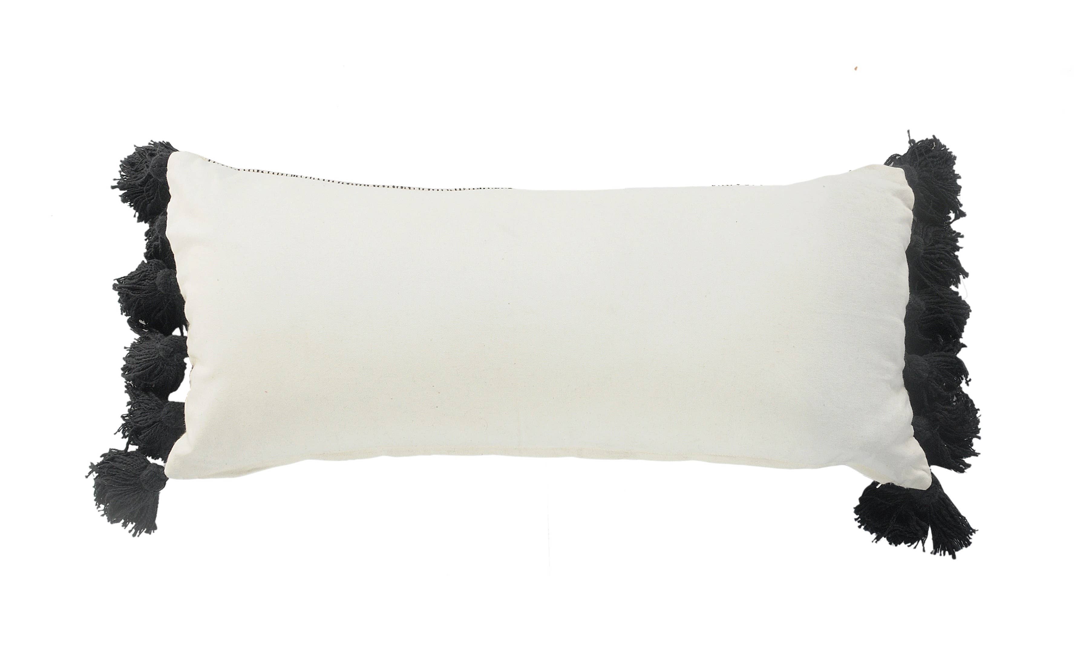 Distressed Gray and Black Fringe Pillow: Gray/Black/Ivory / Poly Filled - Decor Addict, LLC