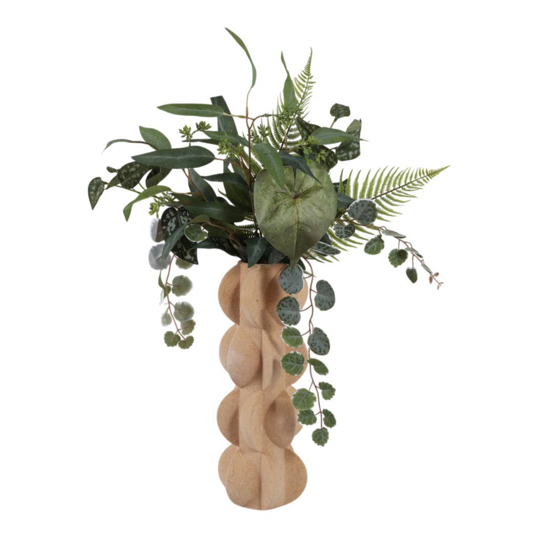 Decorative Vase - Tan Ceramic 3D Printed Textured, 14 in. - Decor Addict, LLC
