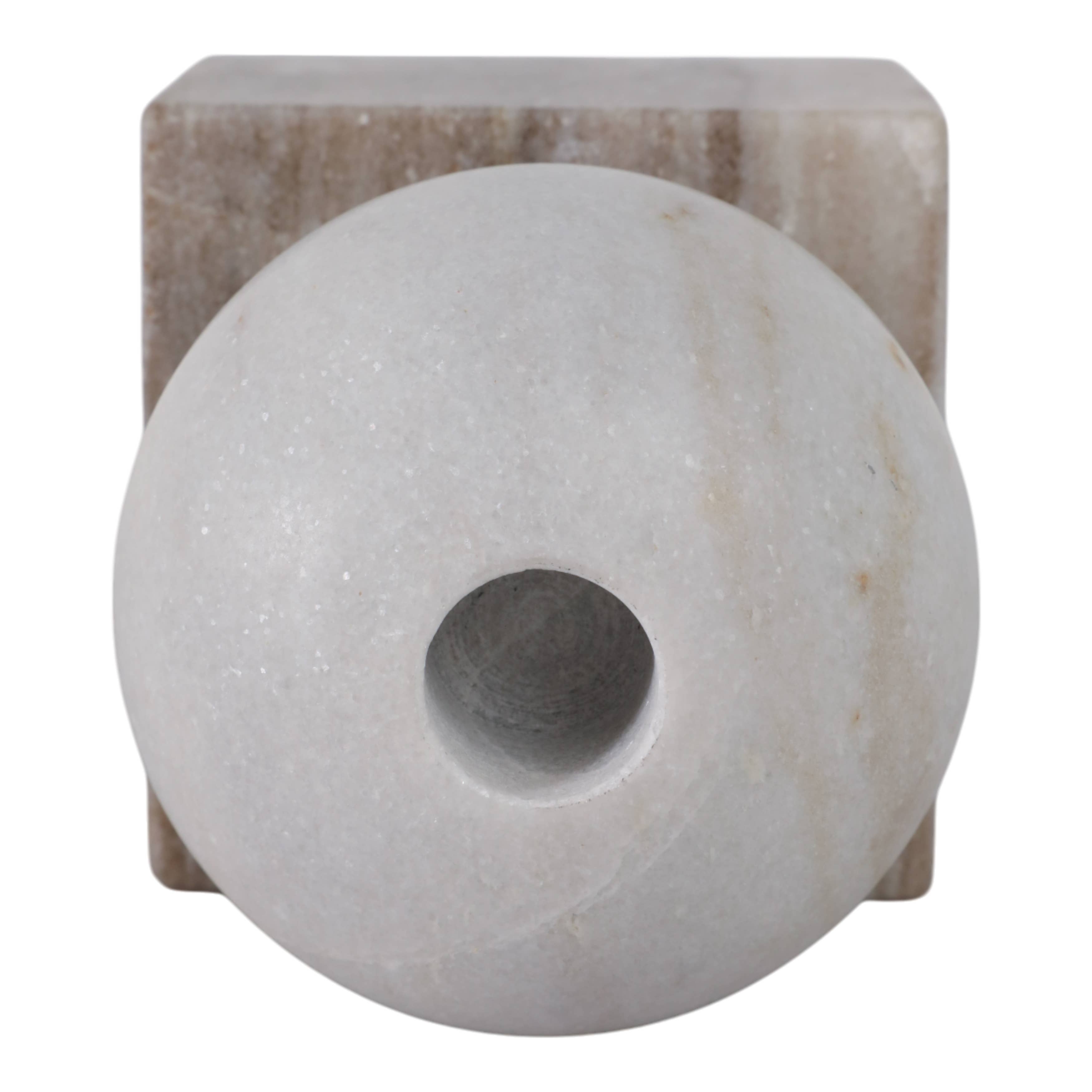 Taper Holder - Beige/White Marble Ball on Cube, 7 in.