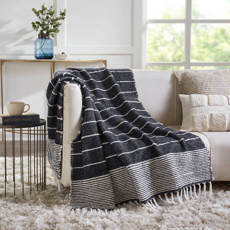 Abigail Woven Striped Throw Blanket I 50"x 70" I Navy - Decor Addict, LLC