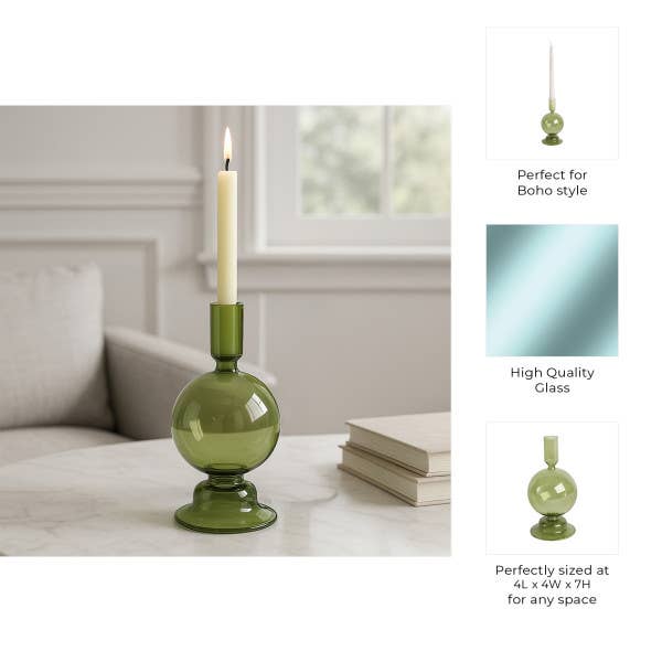Taper Candle Holder - Olive Glass Bubble, 7 in. - Decor Addict, LLC
