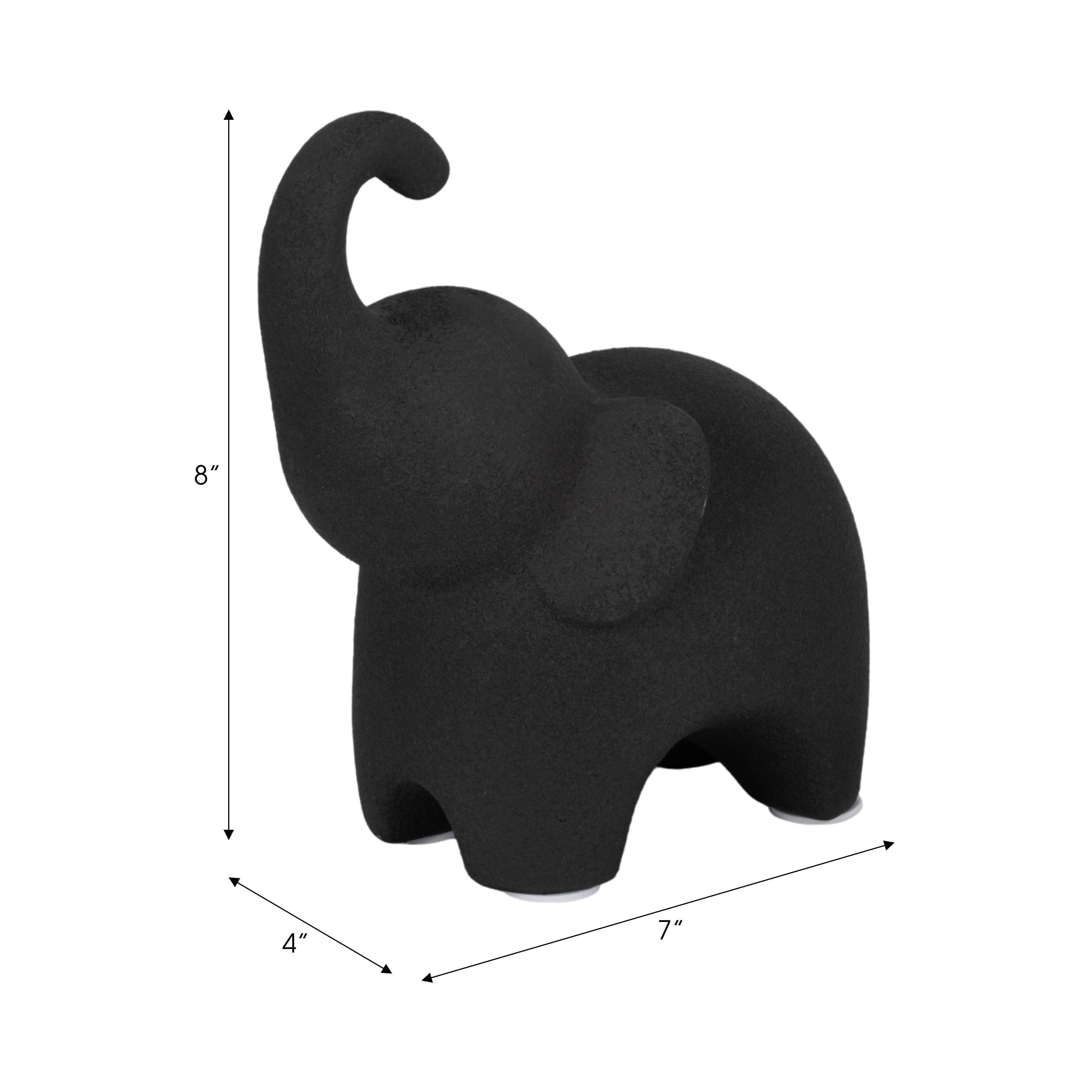Black 8 in. Porcelain Elephant with Rough Texture Figurine - Decor Addict, LLC
