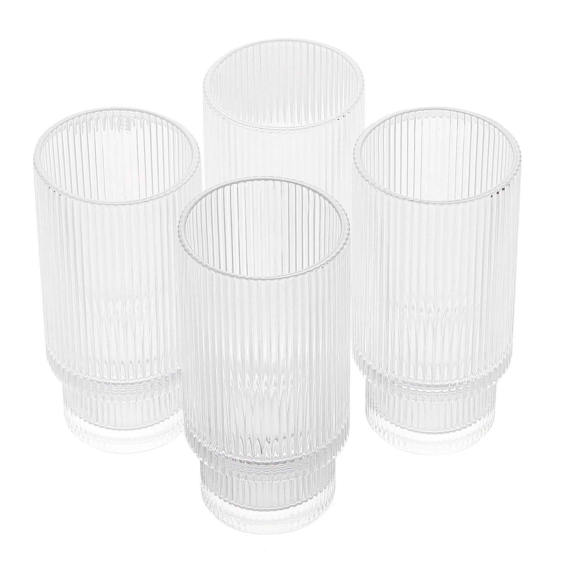 Vintage Art Deco Crystal Highball Ribbed Glass Set of 4 - Decor Addict, LLC