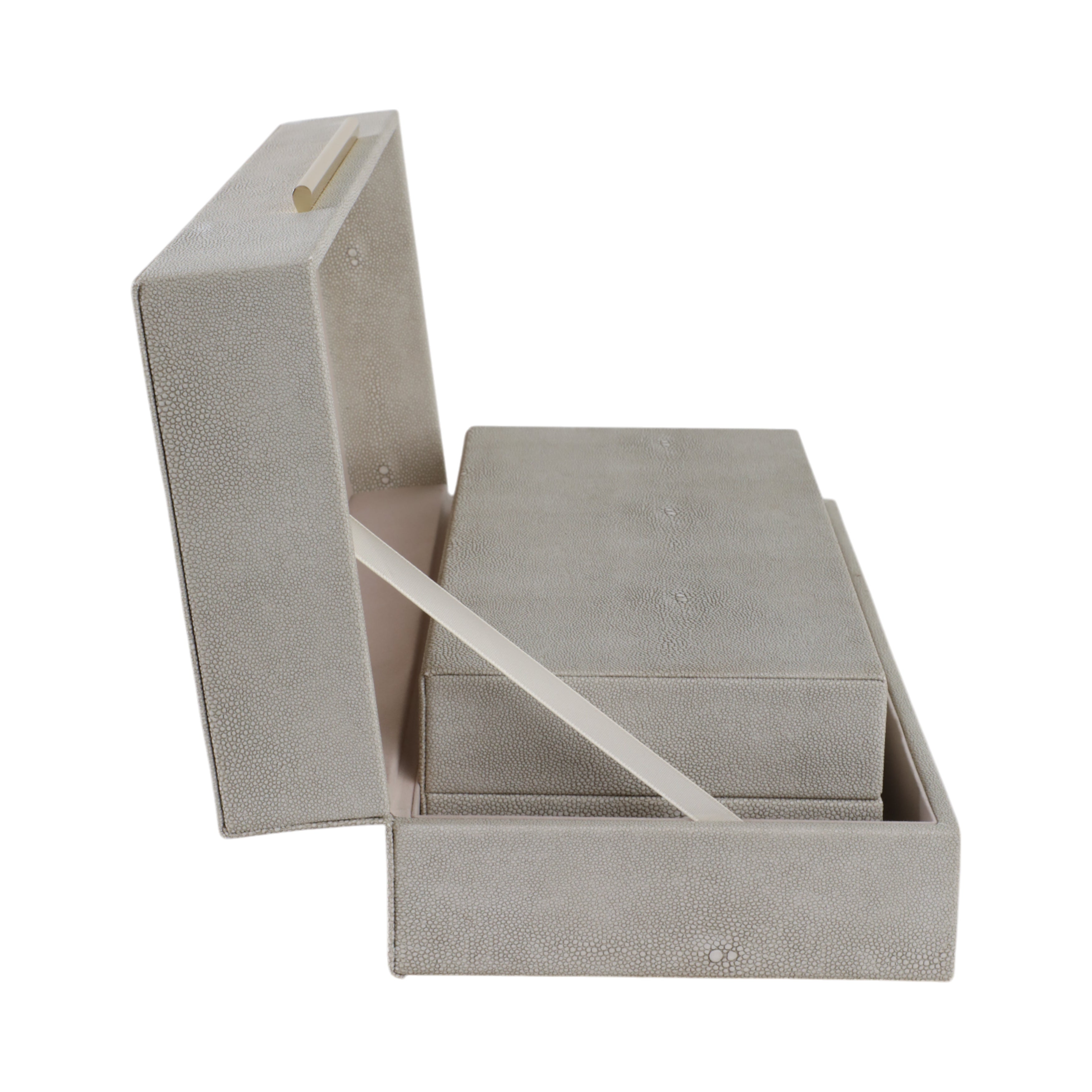 S/2 12/14" Rectangular Shagreen Boxes, Ivory - Decor Addict, LLC
