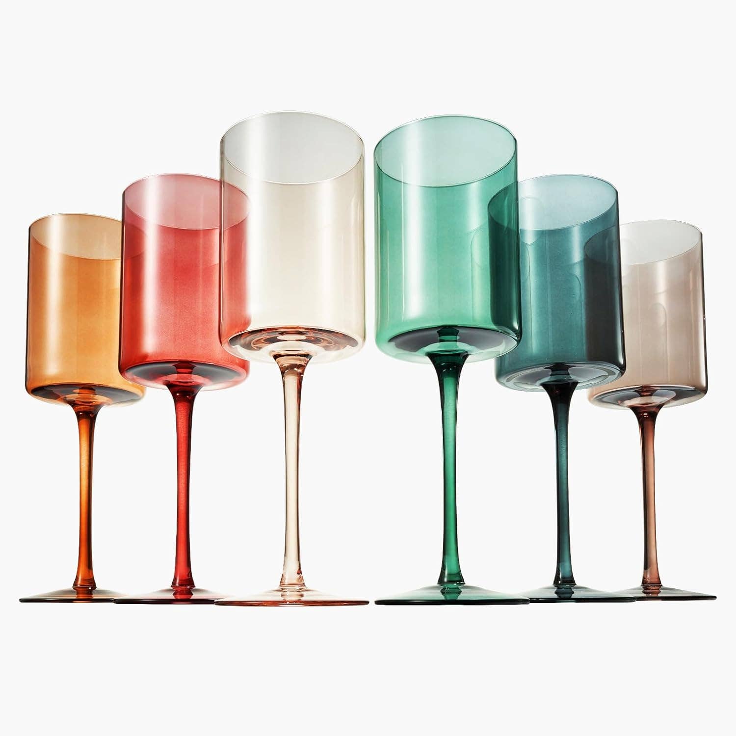Muted Colored Square Crystal Wine Glasses Set of 6 | 12oz - Decor Addict, LLC
