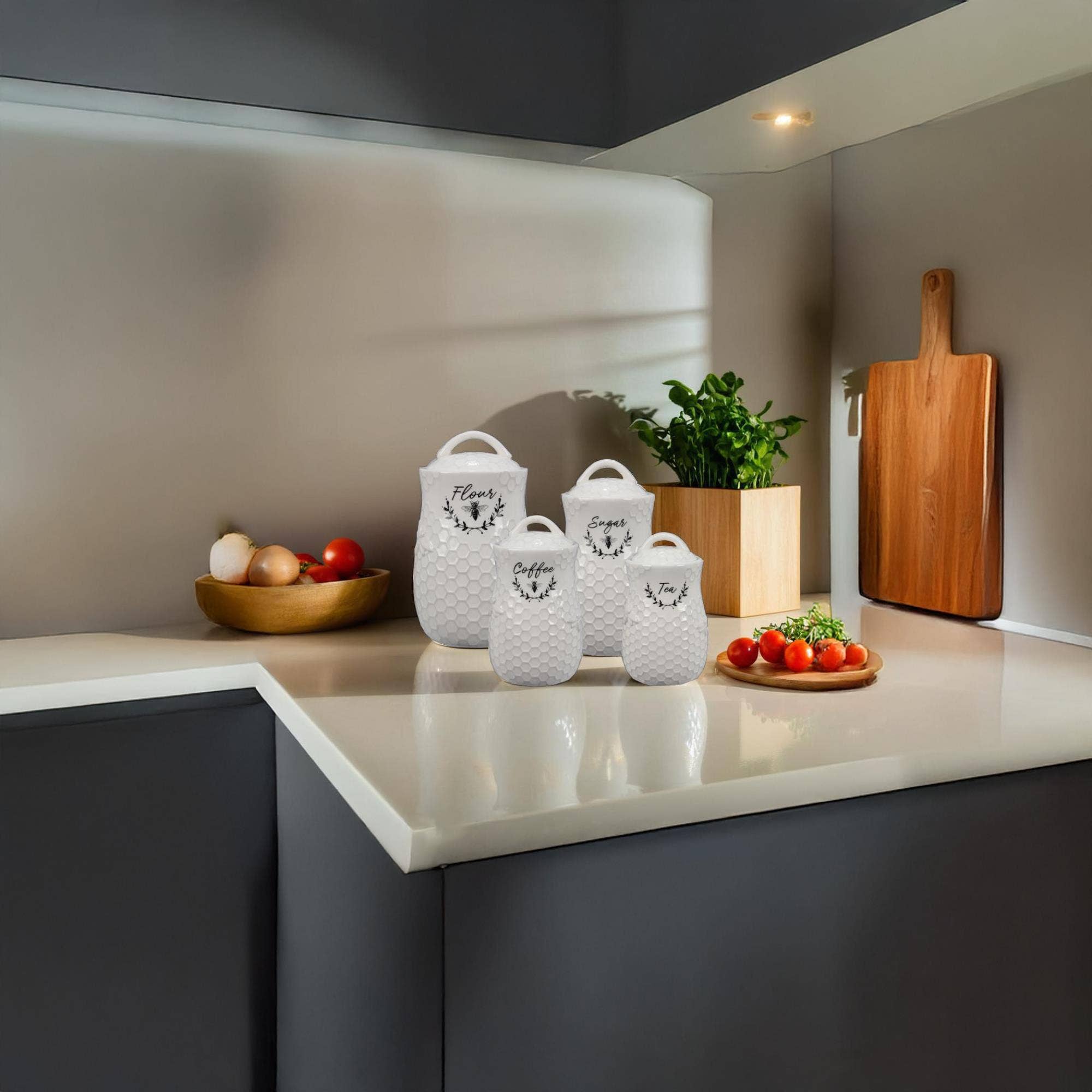 Ceramic Honey Bee Canisters, 4 Pc/Set (Sku#: 19648) - Decor Addict, LLC