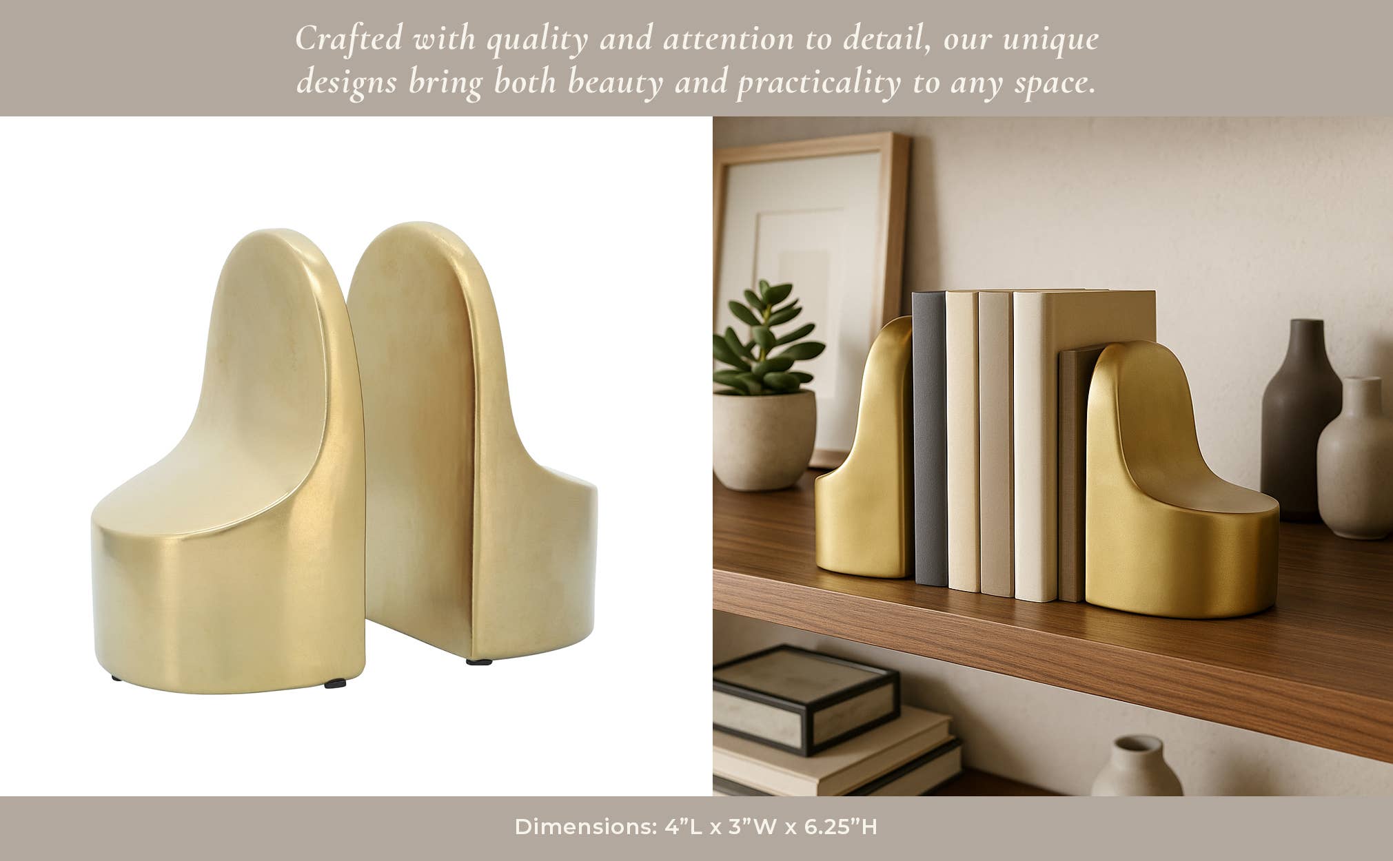 Bookends Set of 2 - Gold Ceramic Contemporary, 6 in. - Decor Addict, LLC