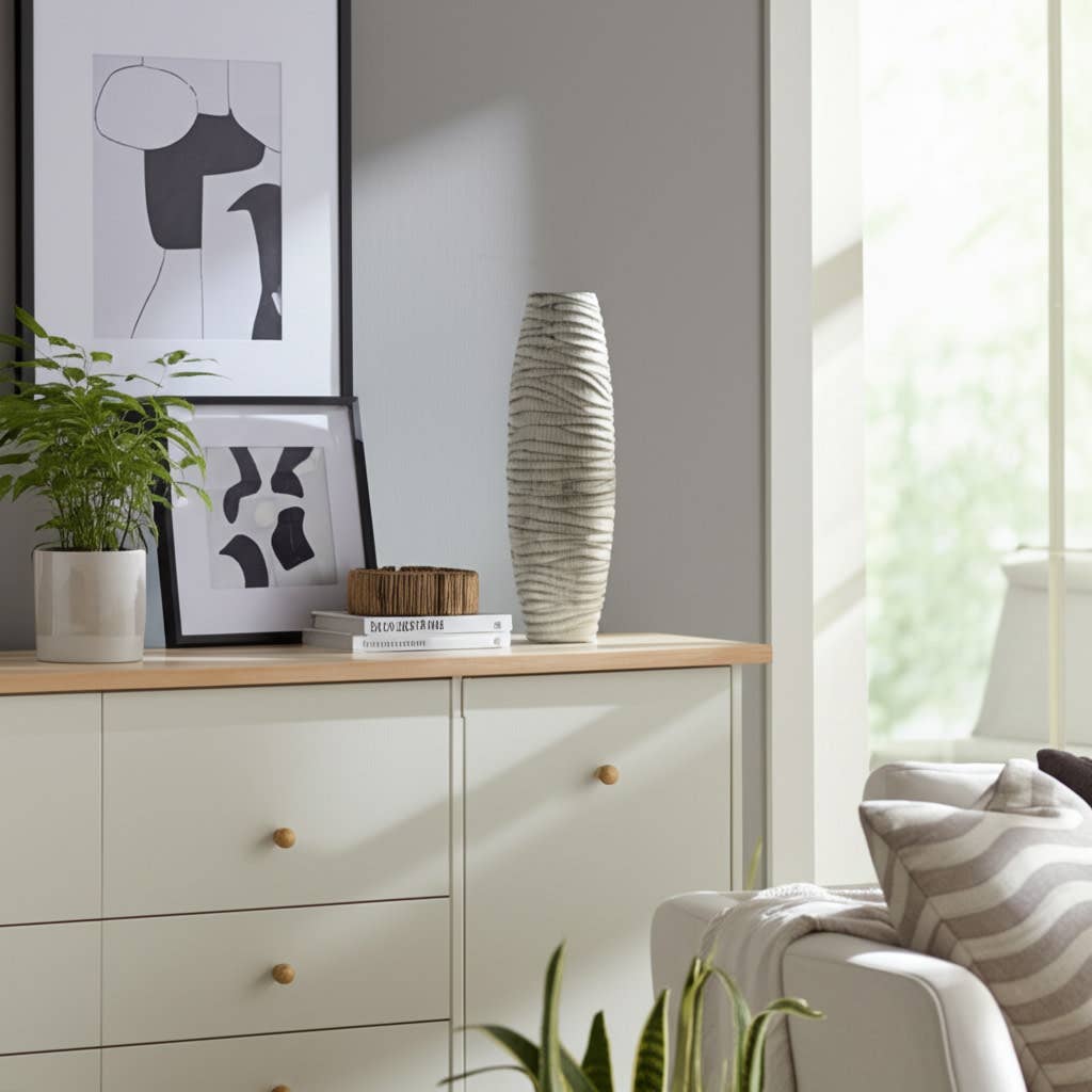 Decorative Vase - Gray Ceramic Ribbed Textured Design, 30 in - Decor Addict, LLC