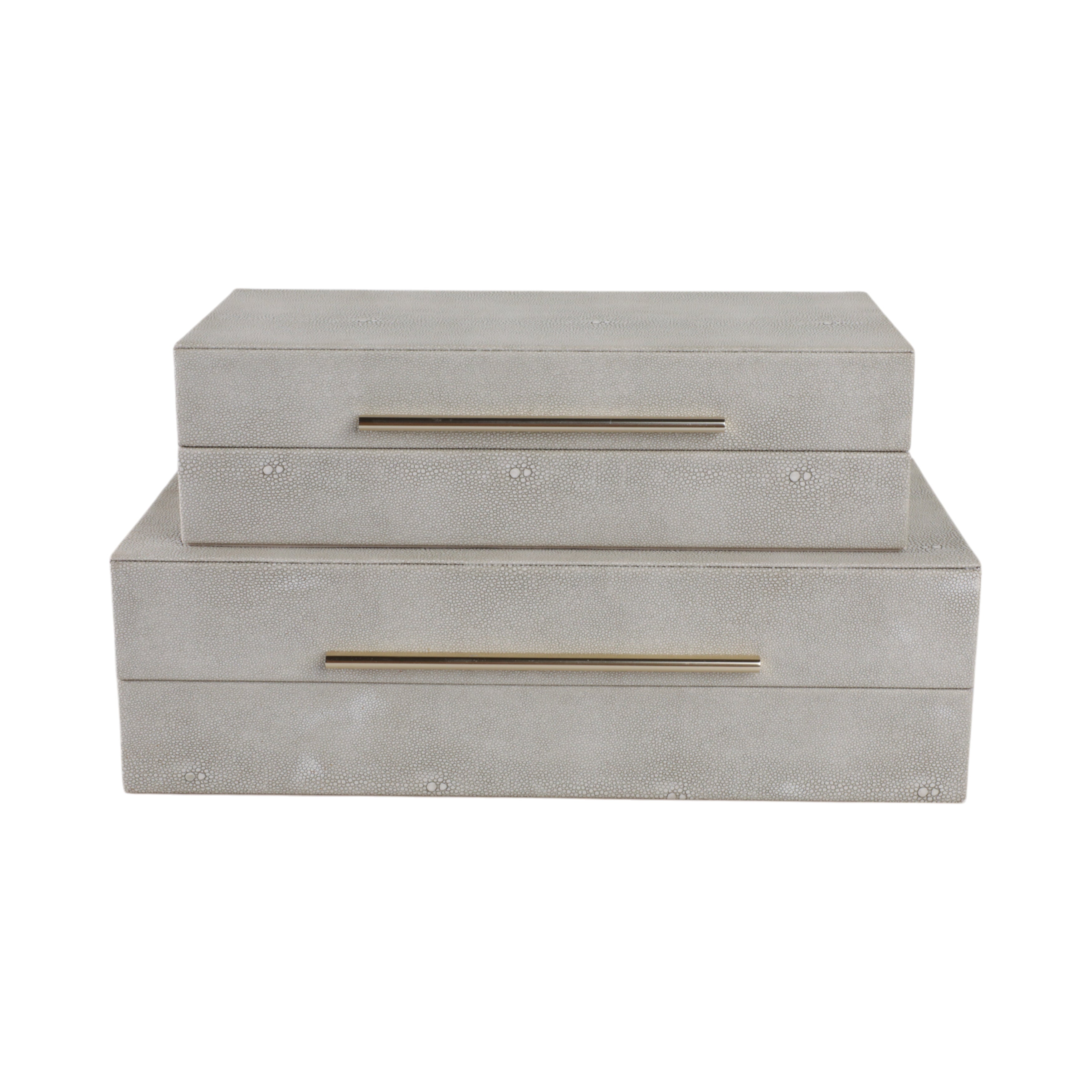 S/2 12/14" Rectangular Shagreen Boxes, Ivory - Decor Addict, LLC