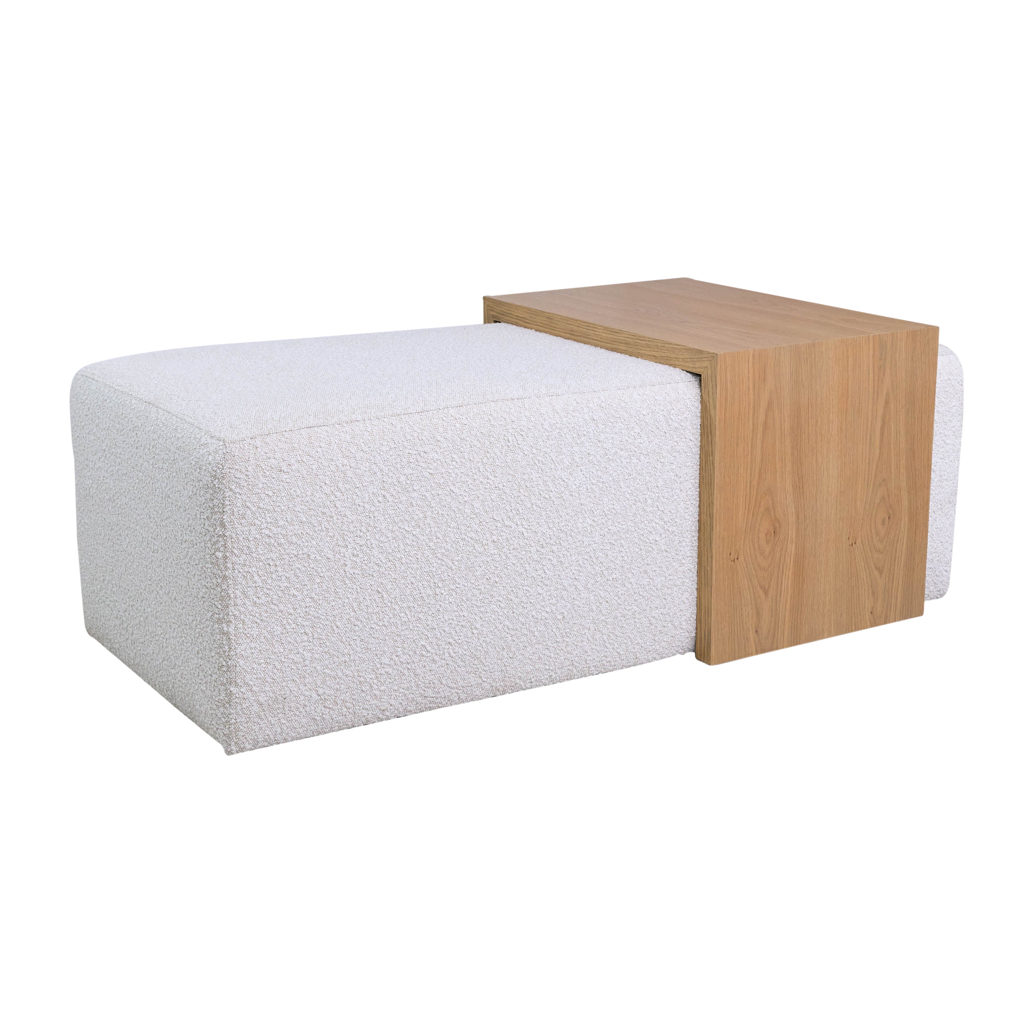 Modern Rectangular Ottoma, Wood Accent, Ivory - Decor Addict, LLC