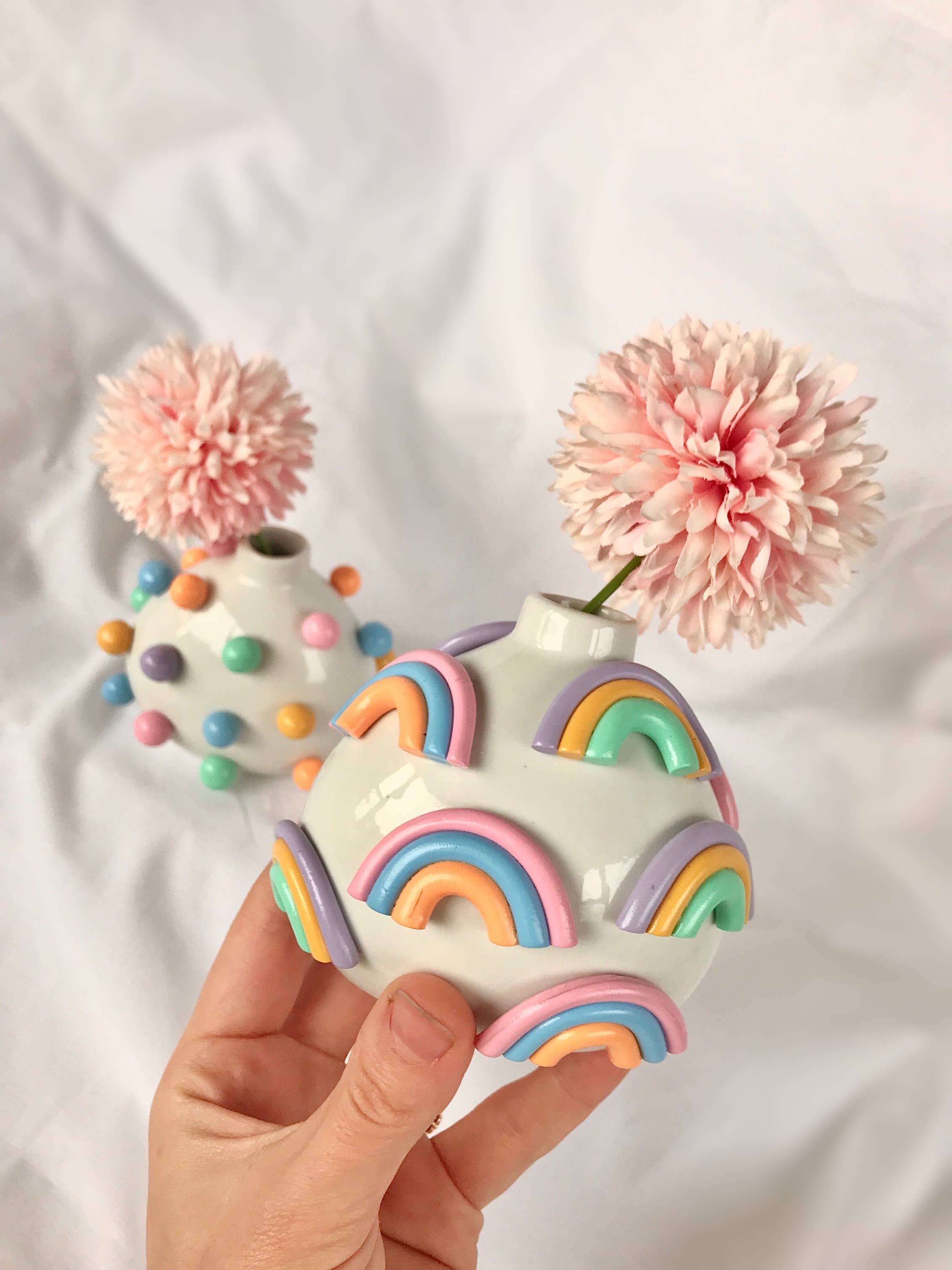 Retro Eclectic Colorful Bud Vase- Boho Mini Vase: Dots - Decor Addict, LLC