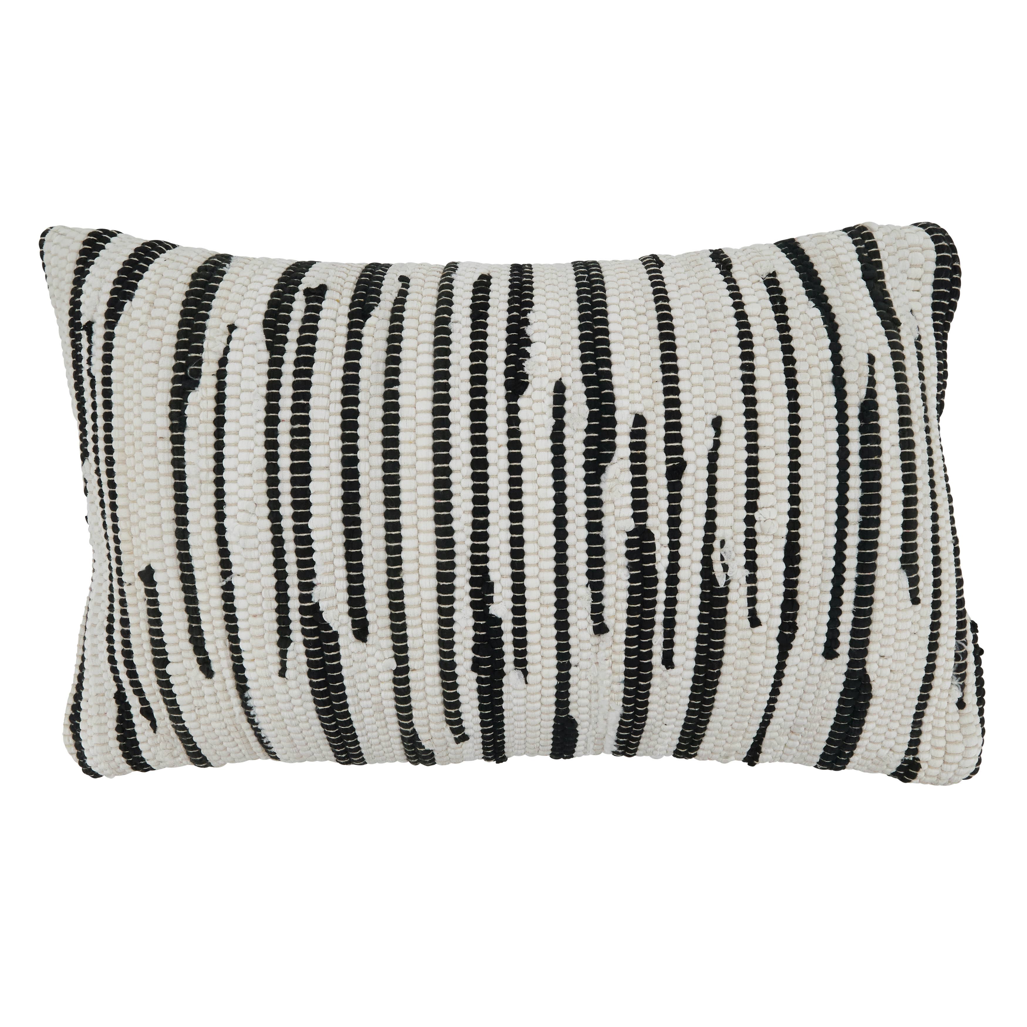Throw Pillow With Zebra Chindi Design: Black/White / Poly Filled / 14"x23" - Decor Addict, LLC