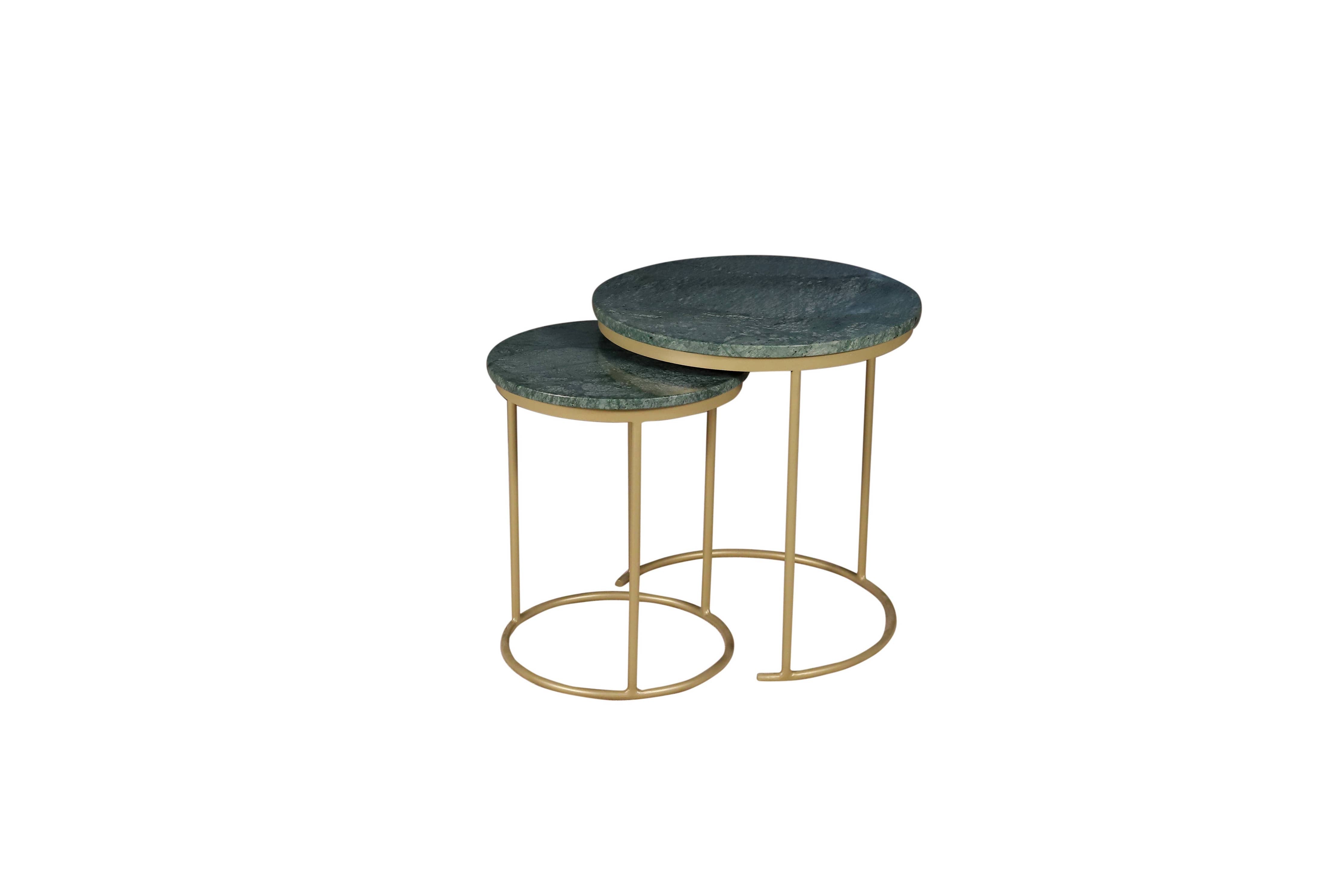 Green Marble Nesting Table Set of 2 with Golden Metal Frame - Decor Addict, LLC