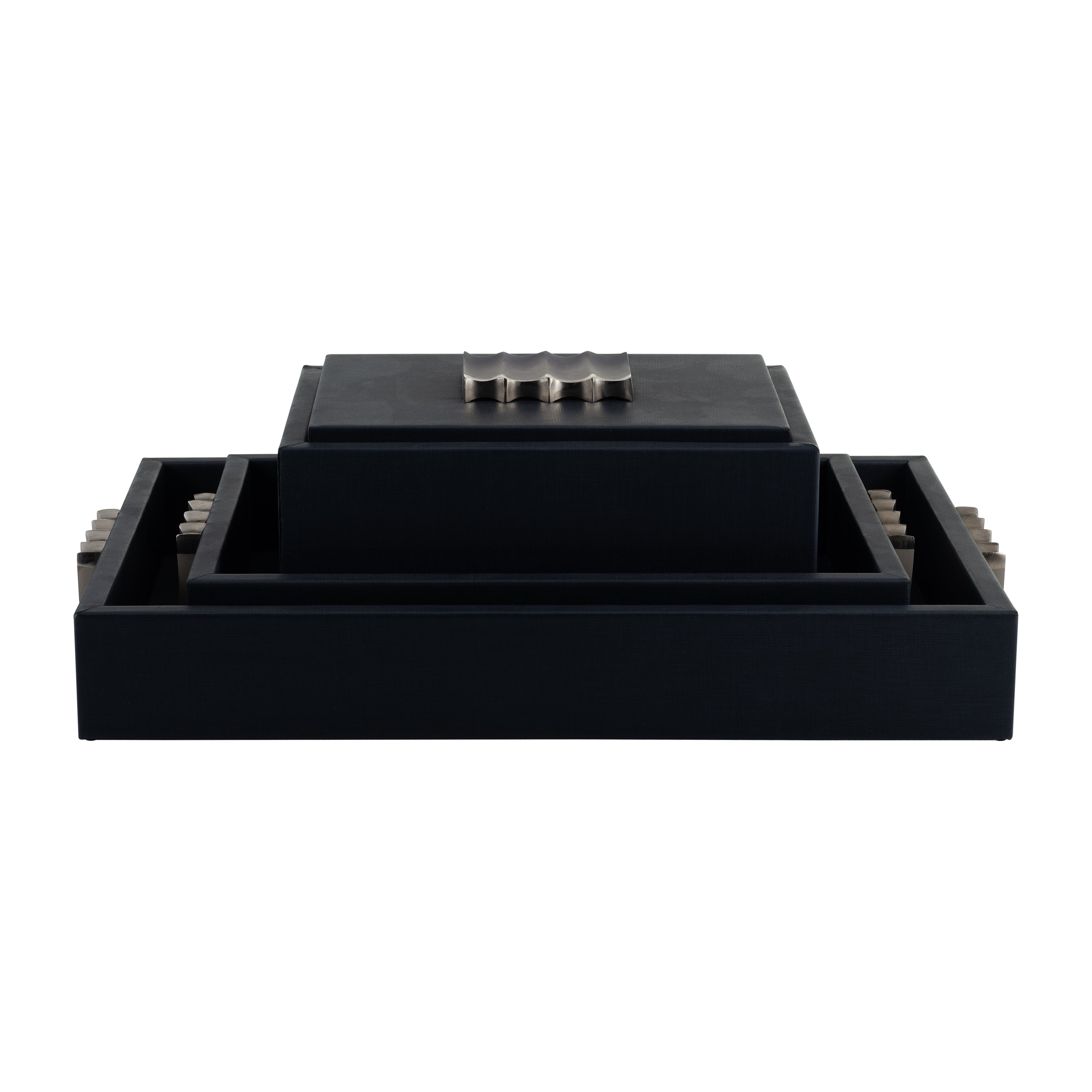 S/2 14/18"l, Wood-leather Trays, Blue/ Ombre - Decor Addict, LLC