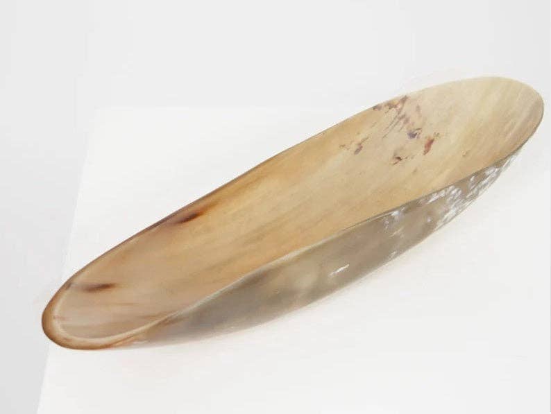 Elongated Ankole Cow Horn Oval Tray -Light: Small: 13” H x 2” W - Decor Addict, LLC