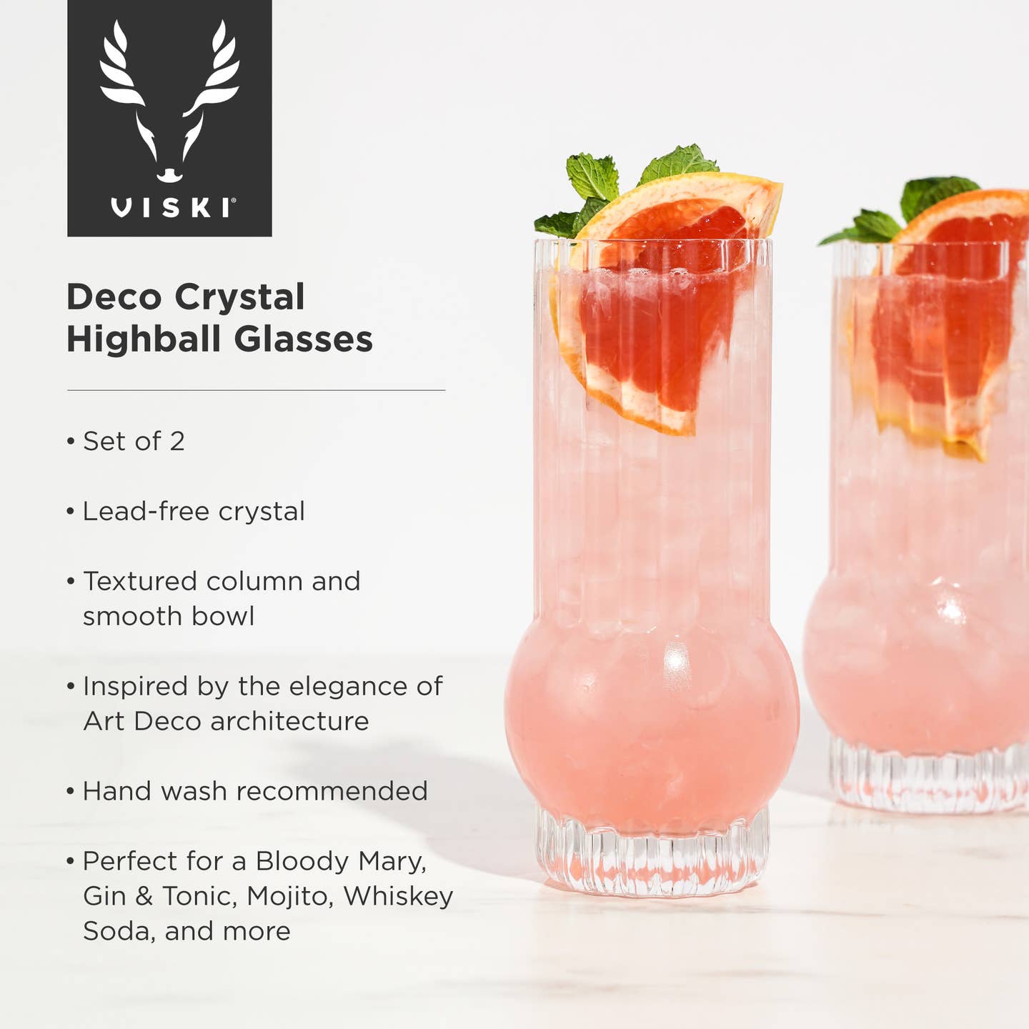 Viski Deco Crystal Highball Glasses