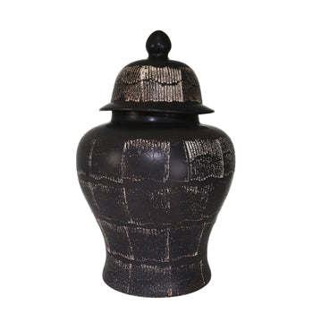 CERAMIC 28" TEMPLE JAR, ANTIQUE BLACK - Decor Addict, LLC
