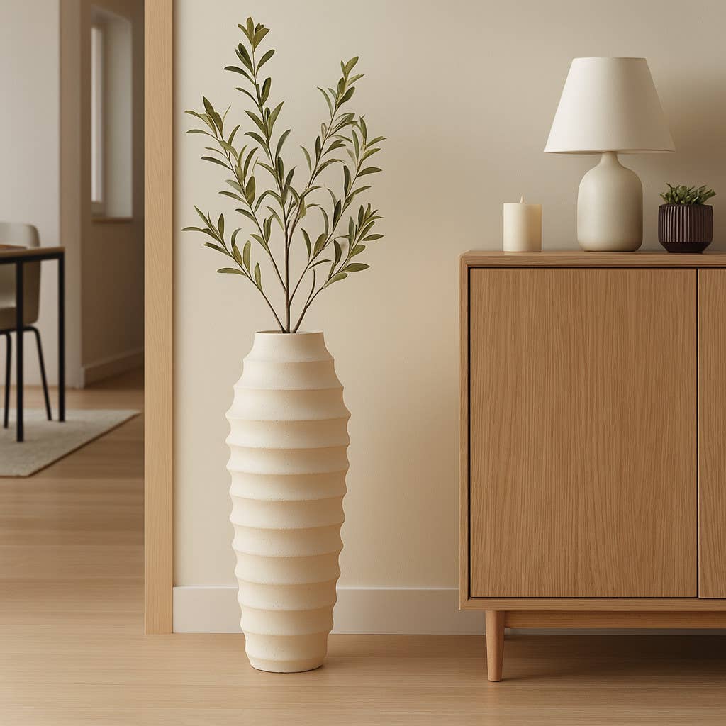 Decorative Floor Vase - Ivory Ecomix Textured Ribbed, 33 in. - Decor Addict, LLC