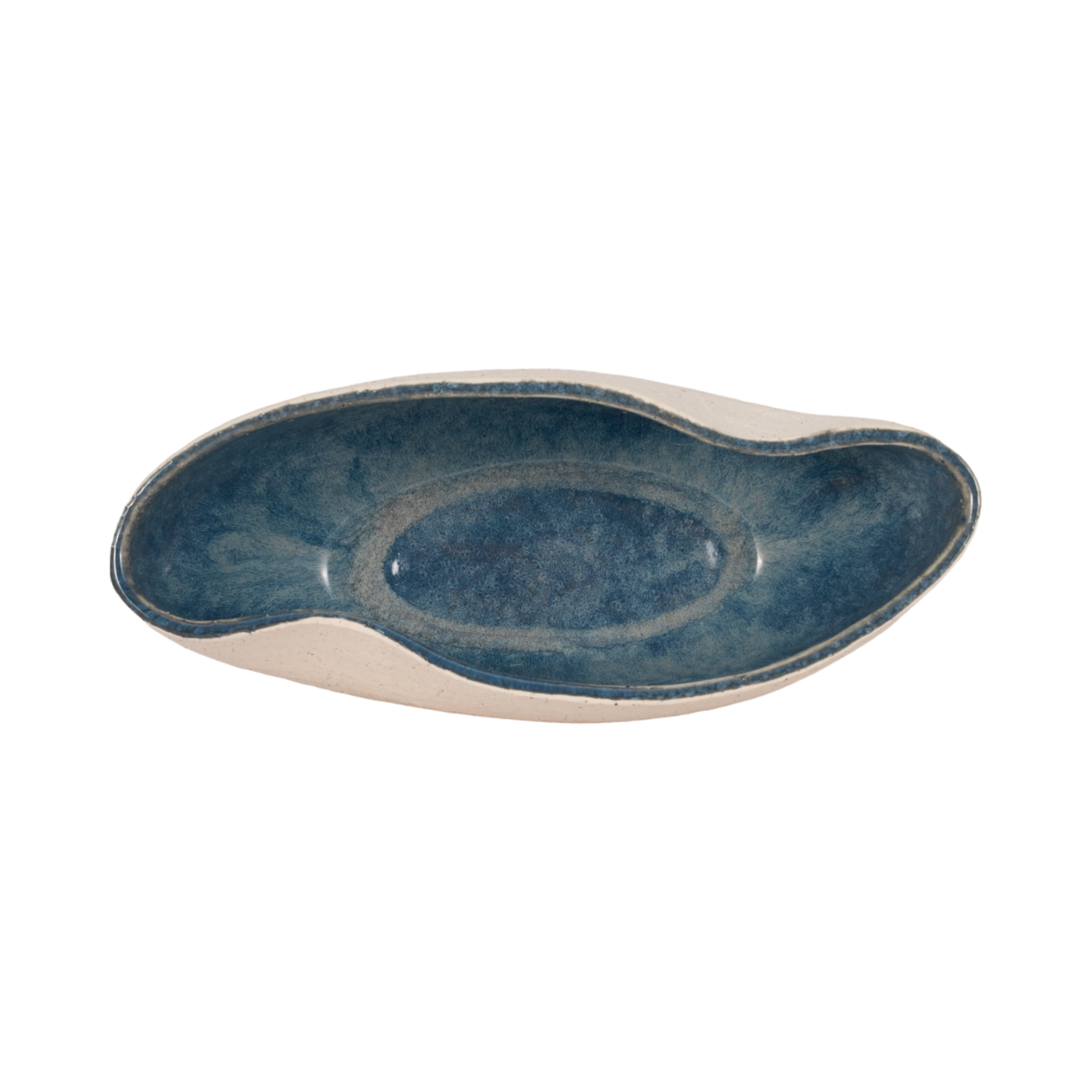13" Reactive Curvy Oval Bowl, Blue/white - Decor Addict, LLC