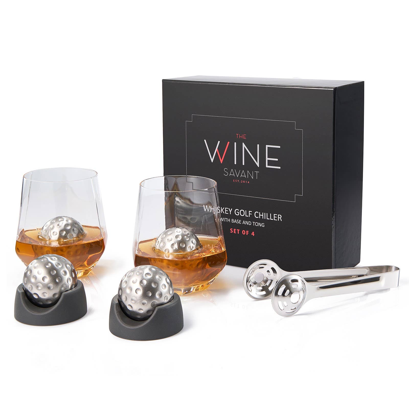 Golf Ball Shaped Stainless Steel Whiskey Stones, 4 Stones - Decor Addict, LLC