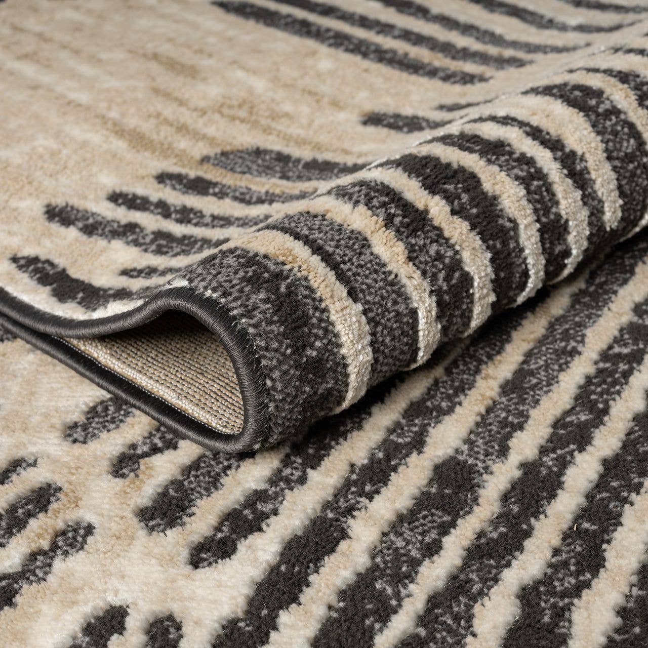 Abani Rugs TER210A Beige Black Wave Contemporary Area Rug: 2' x 3' - Decor Addict, LLC