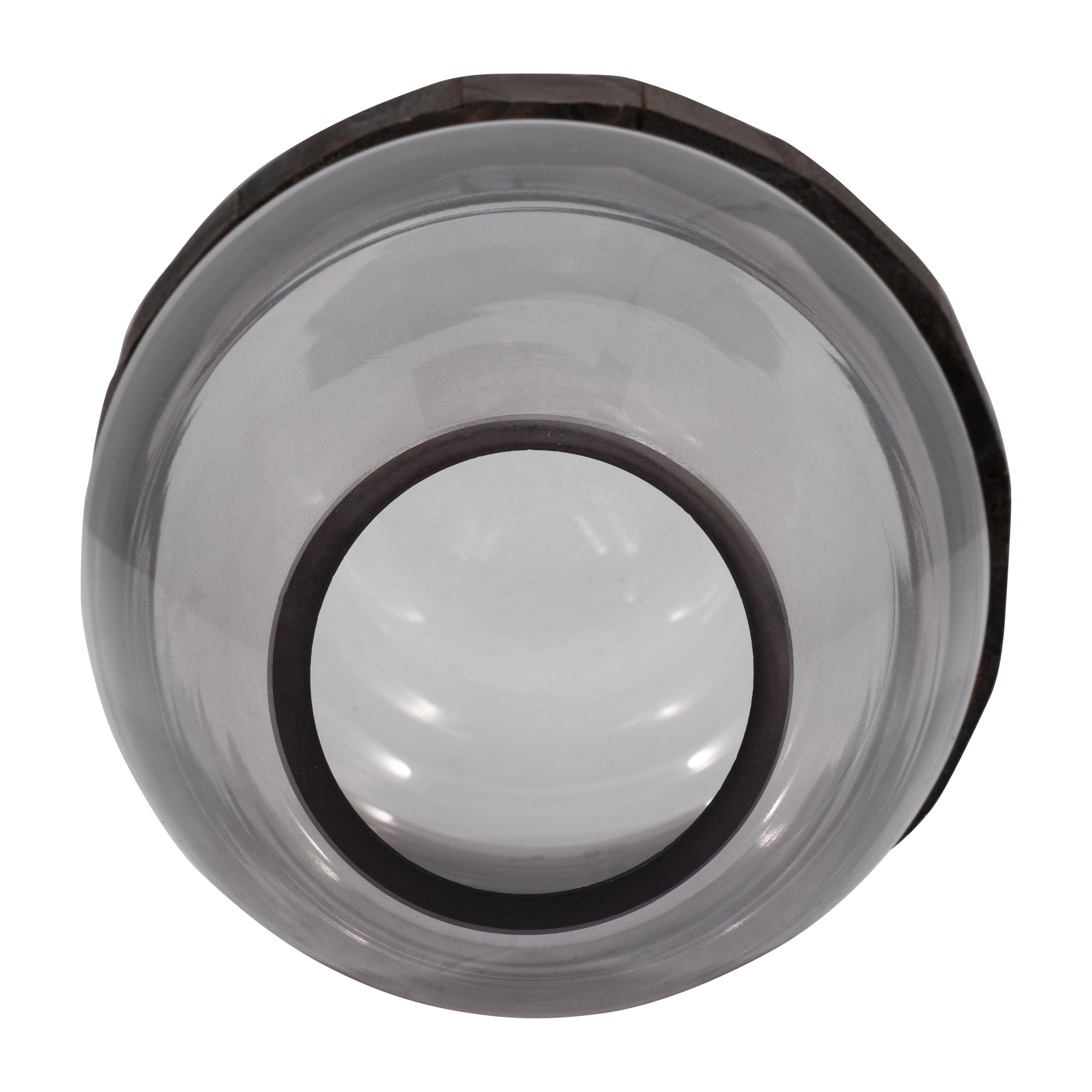 Glass, 10" Belly Vase W/ Wood Band, Clear - Decor Addict, LLC