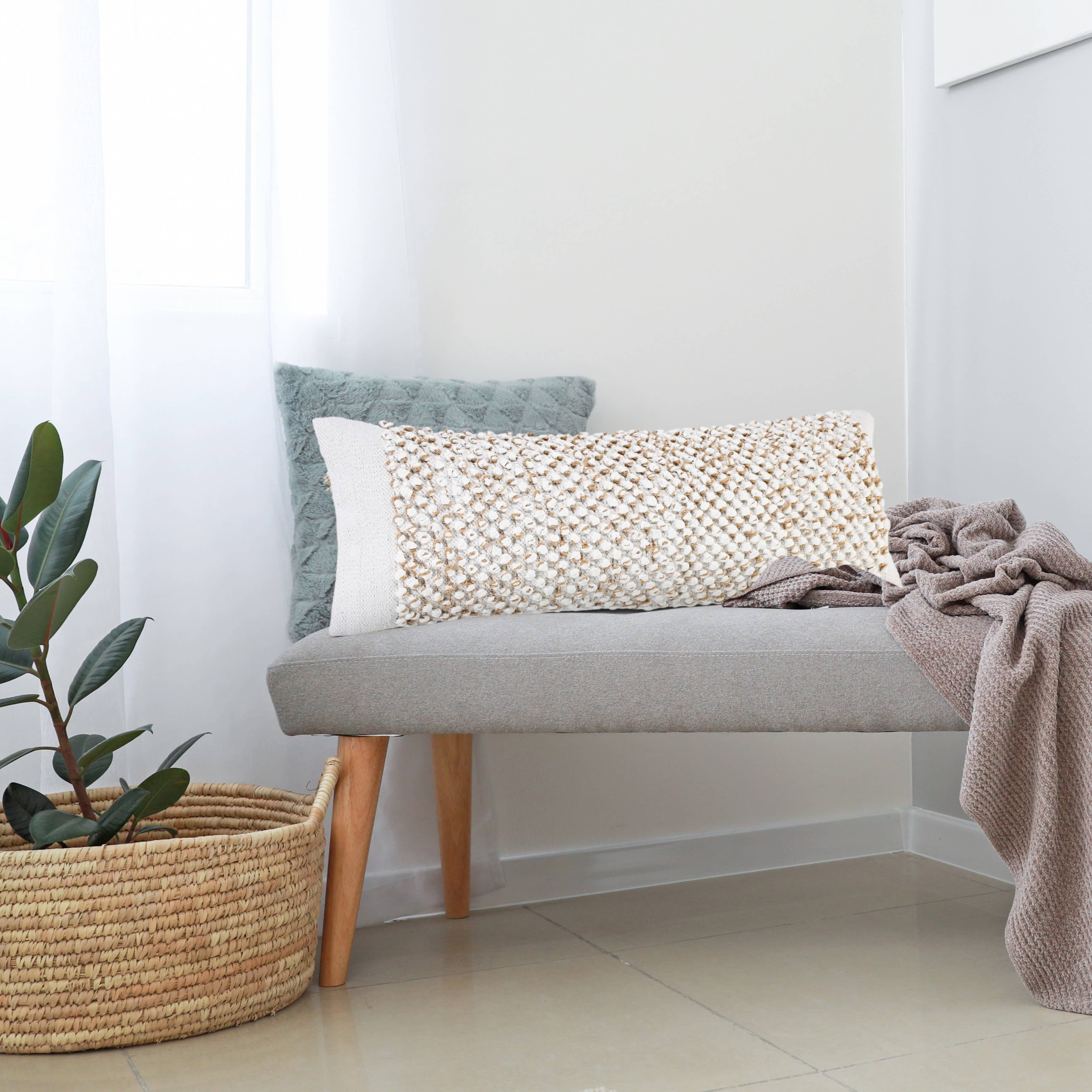 Farmhouse Color Block Hand-Woven Cotton Blend Pillow: Pillow- Poly Filled - Decor Addict, LLC