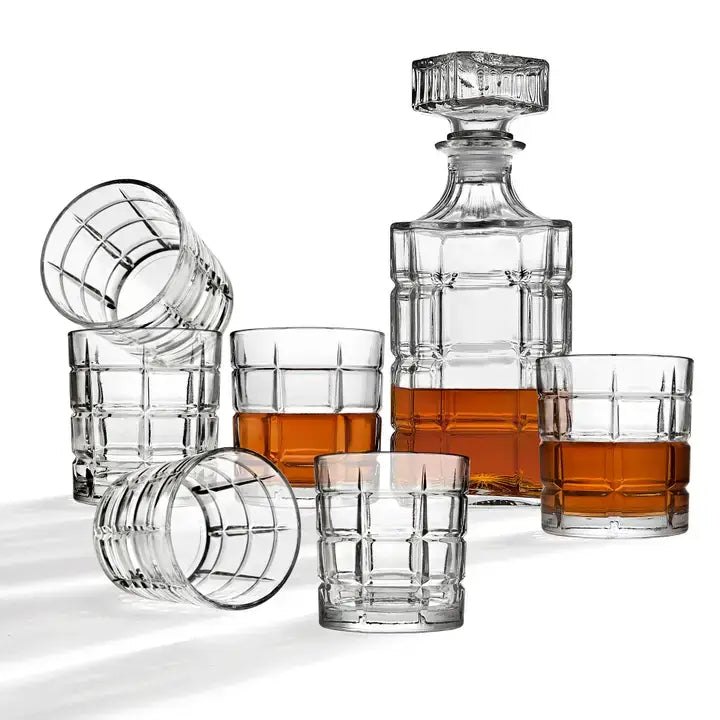 Tartan Plaid 7 Piece Whiskey Decanter and DOF Set - Gifting