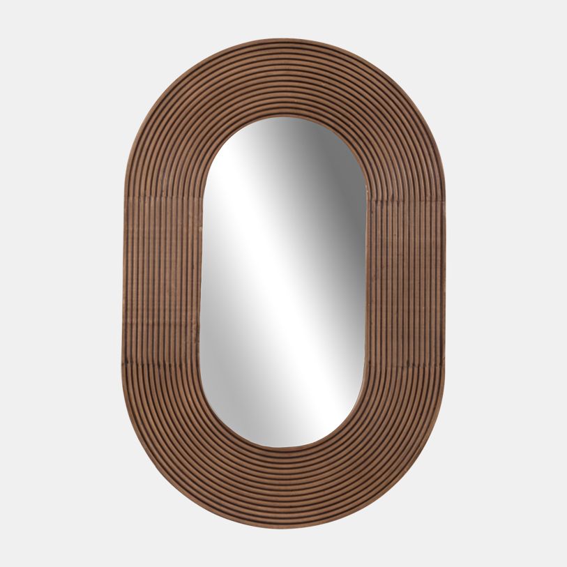 36" RIBBED OVAL MIRROR, WALNUT - Decor Addict, LLC