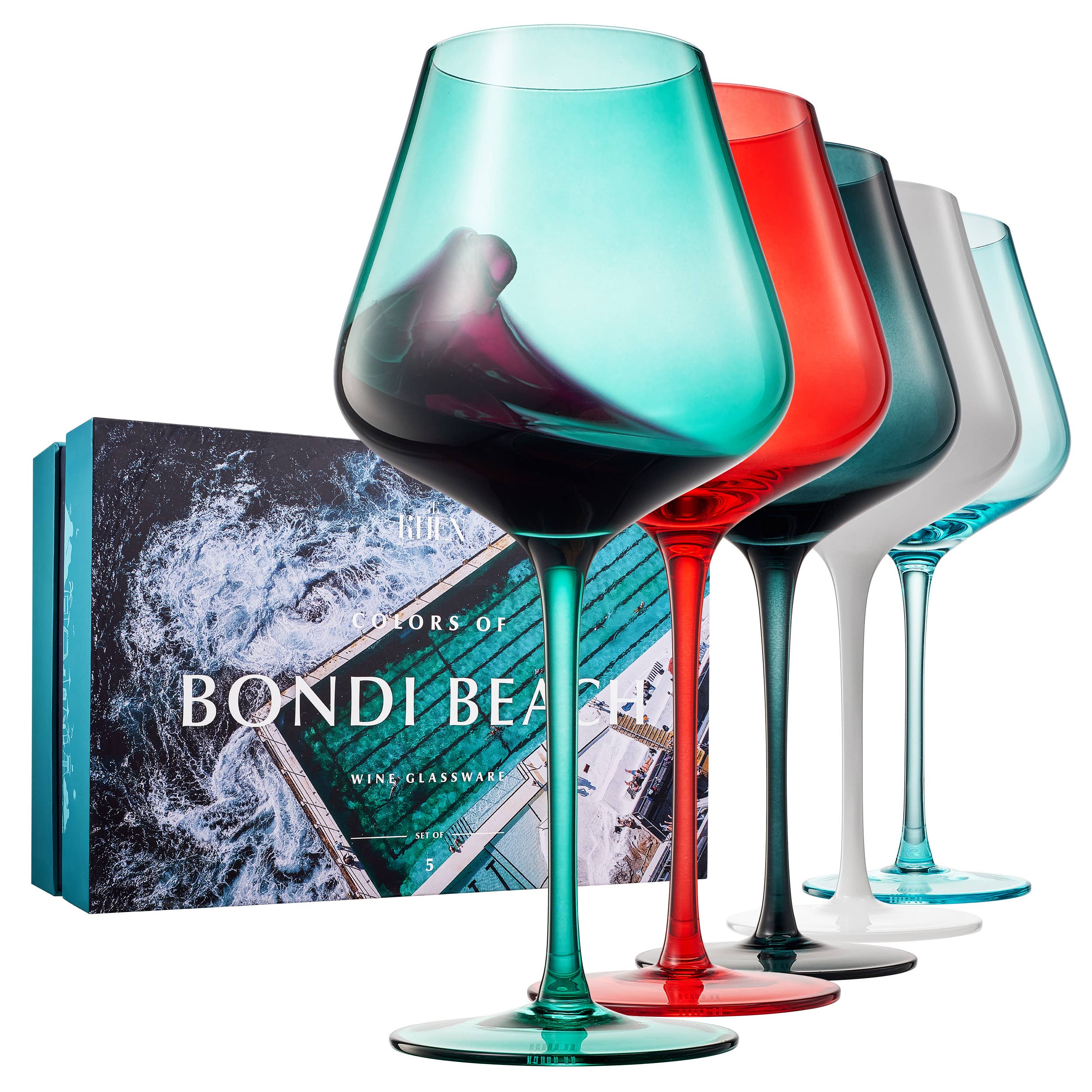 City of Bondi Beach, Australia, Wine Glasses | 5 Set, 20 OZ - Decor Addict, LLC