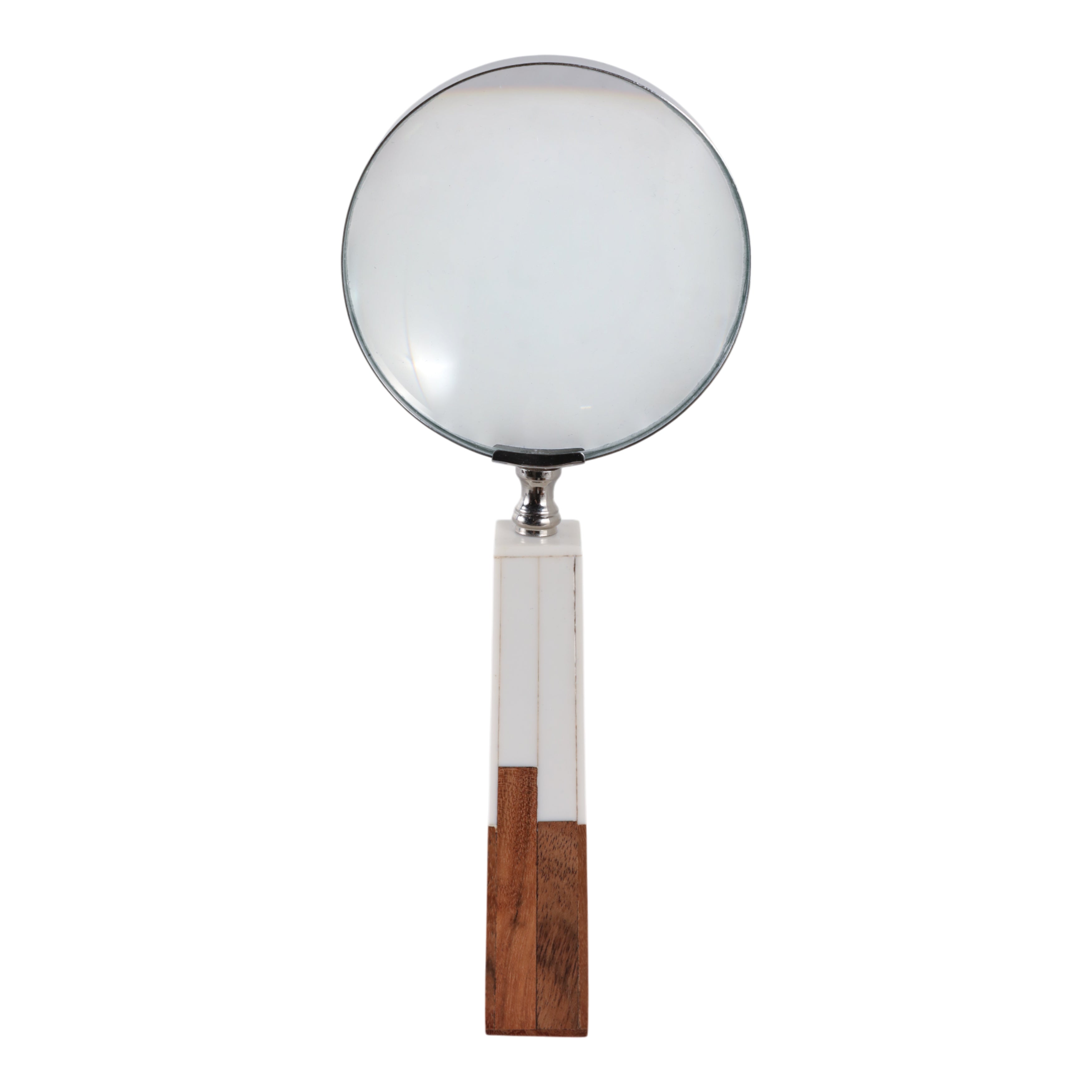 10x4" 2-toned Handle Magnifying Glass, White/brown - Decor Addict, LLC