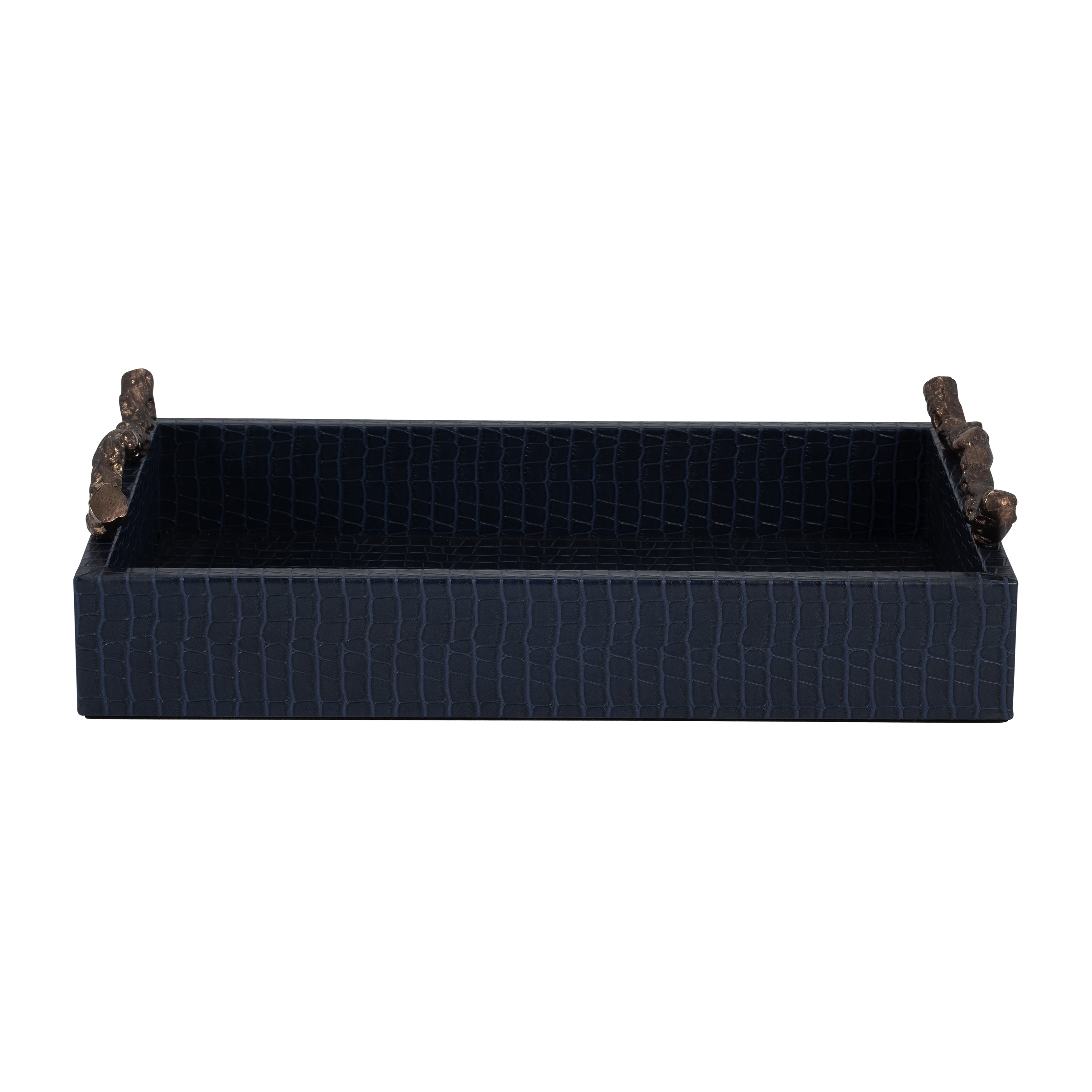 Faux Leather, 16" Copenhagen Tray, Navy/gold - Decor Addict, LLC