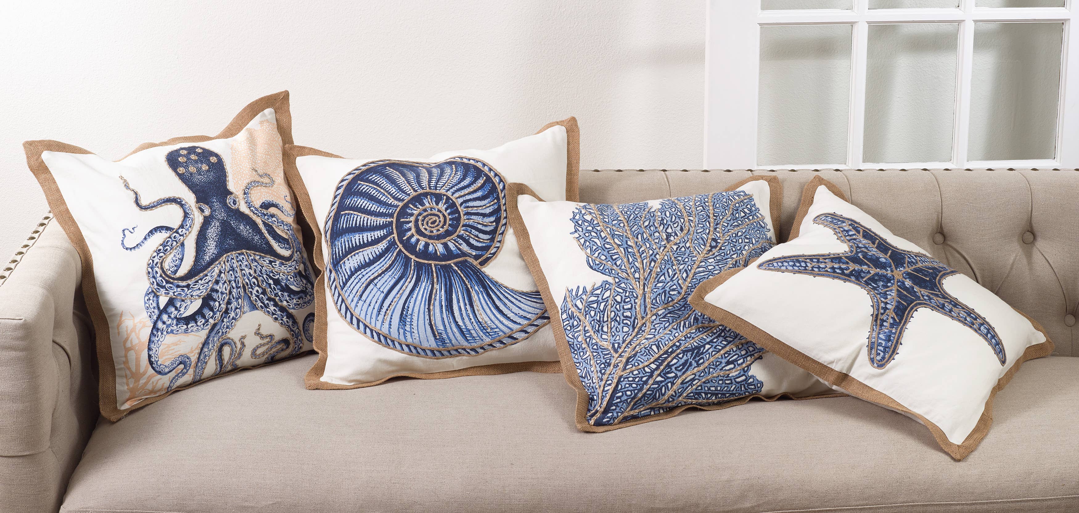 Sea Fan Pillow - Down Filled: Navy Blue / Down Insert / 20" - Decor Addict, LLC