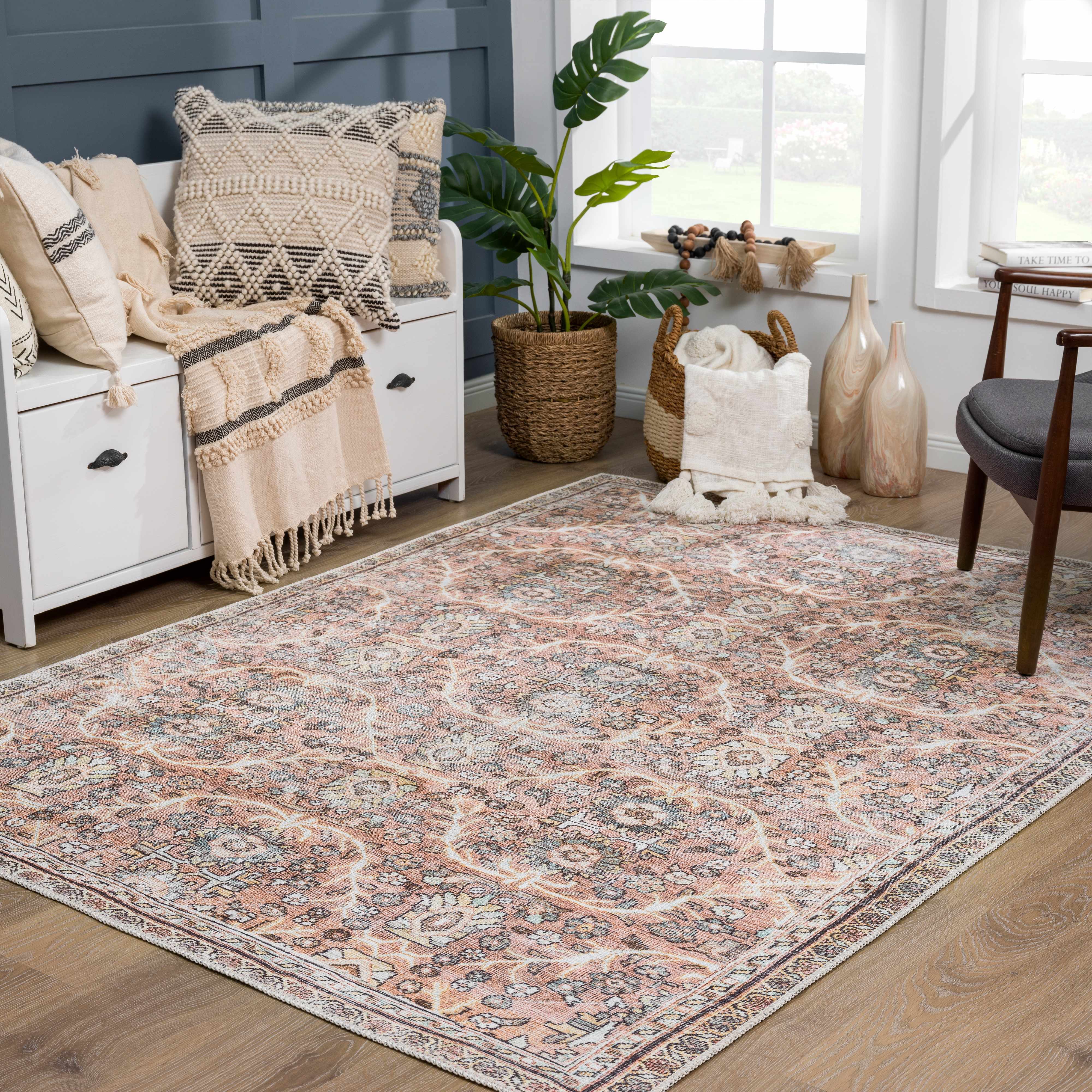 Urpi Rose & Brown Washable Area Rug - Decor Addict, LLC