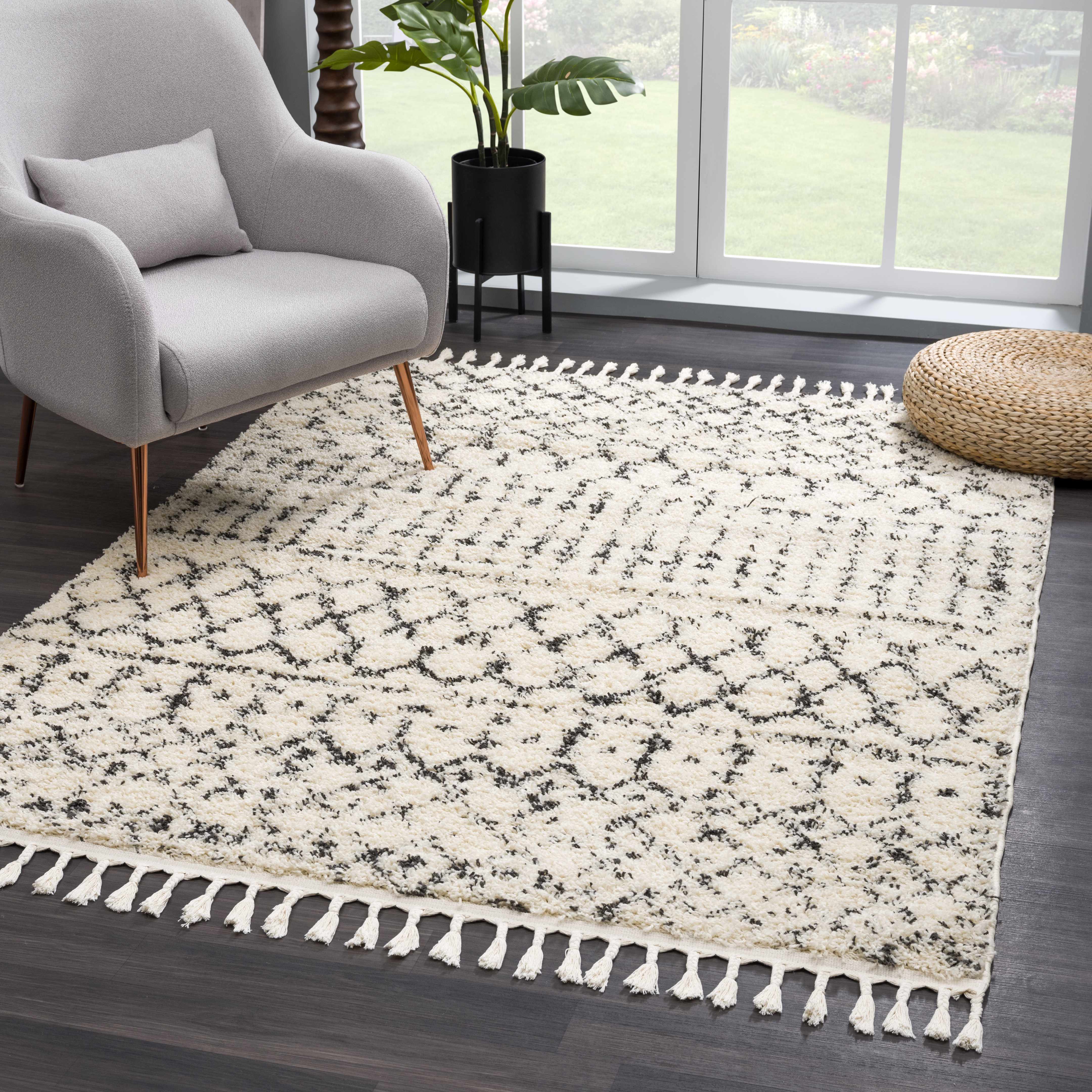 Kibureau Cream Trellis Shag Area Rug - Decor Addict, LLC