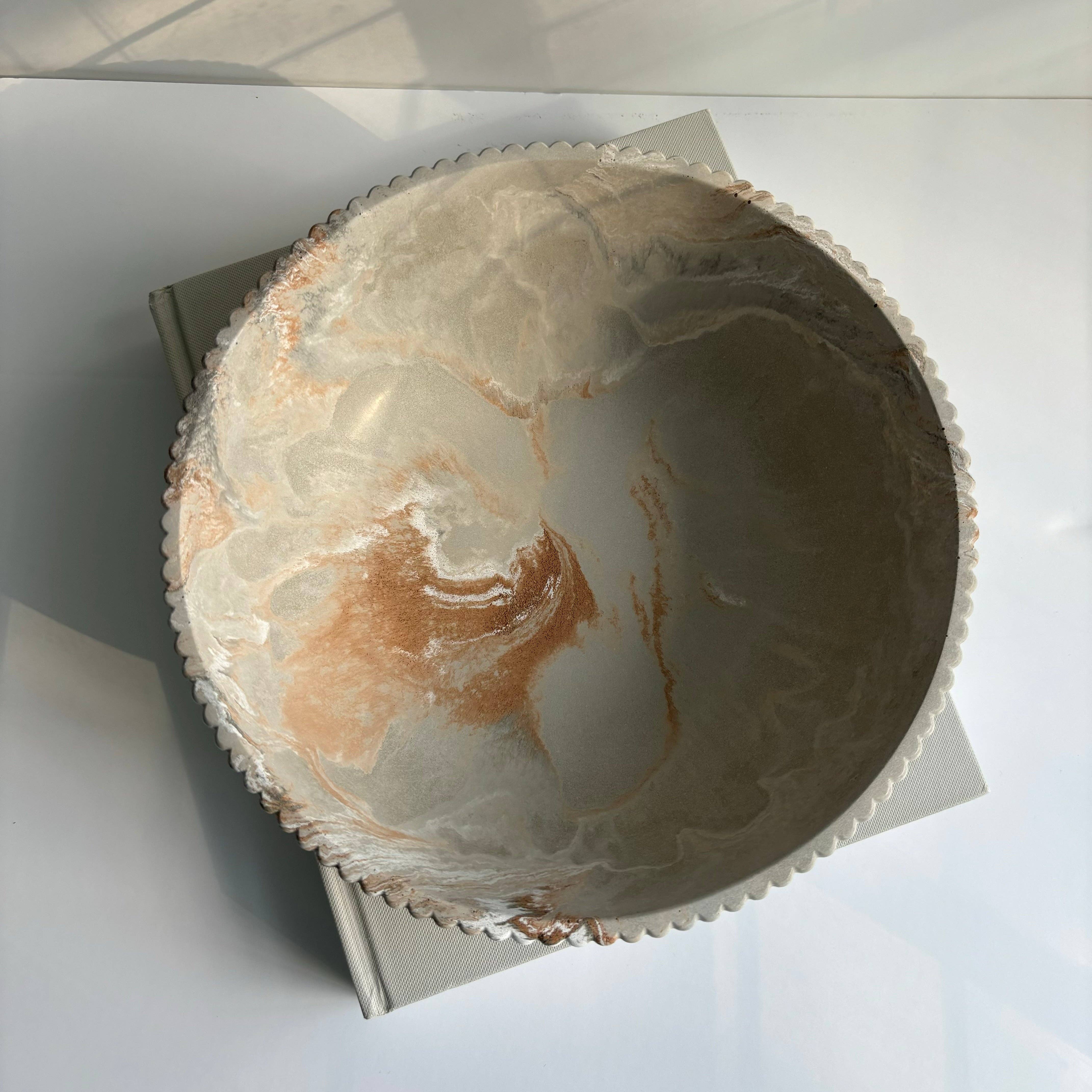 Temis- Fluted Bowl: Khaki Fusion Marble - Decor Addict, LLC