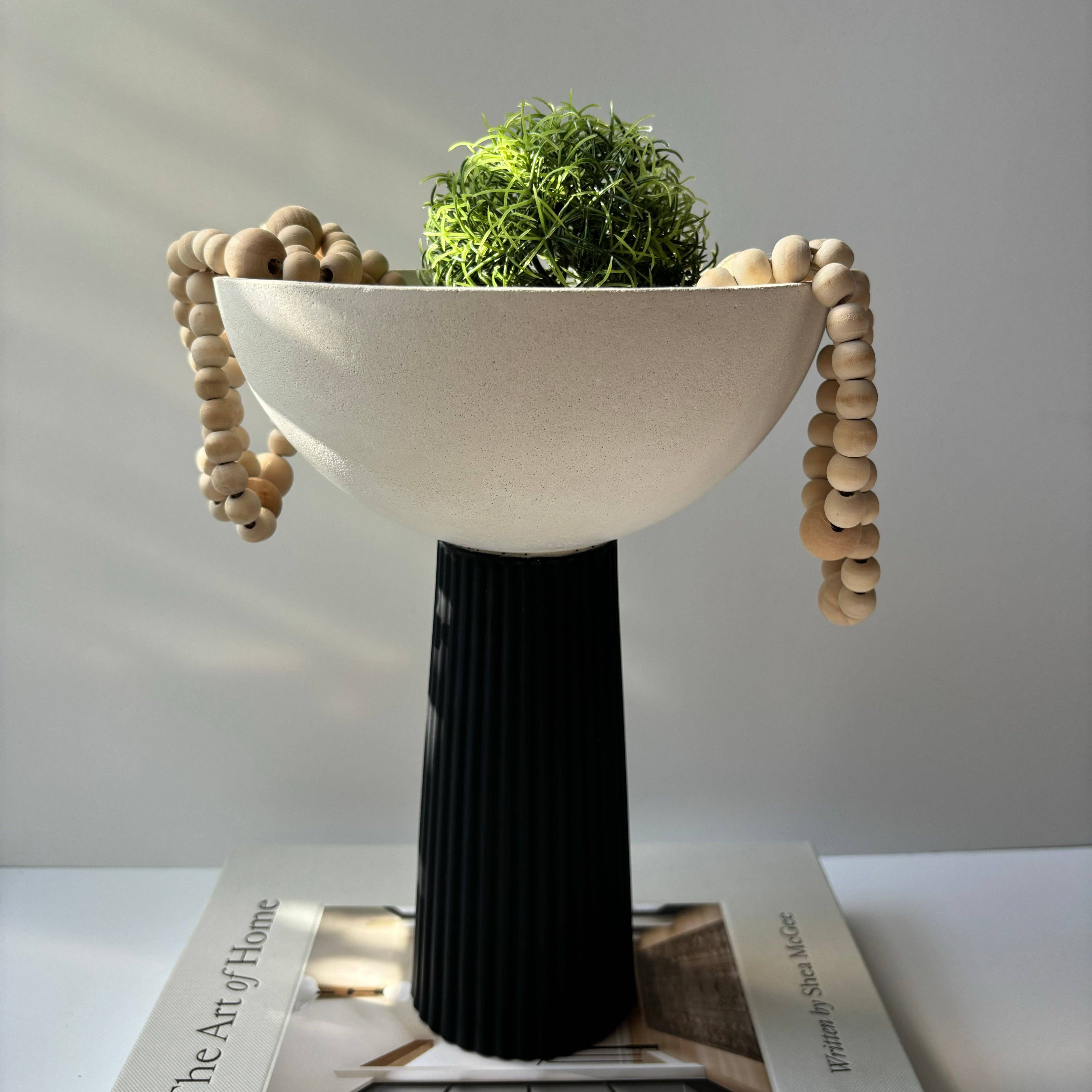 Leo - Pedestal Bowl | Concrete Decorative Bowl: Black & White - Decor Addict, LLC