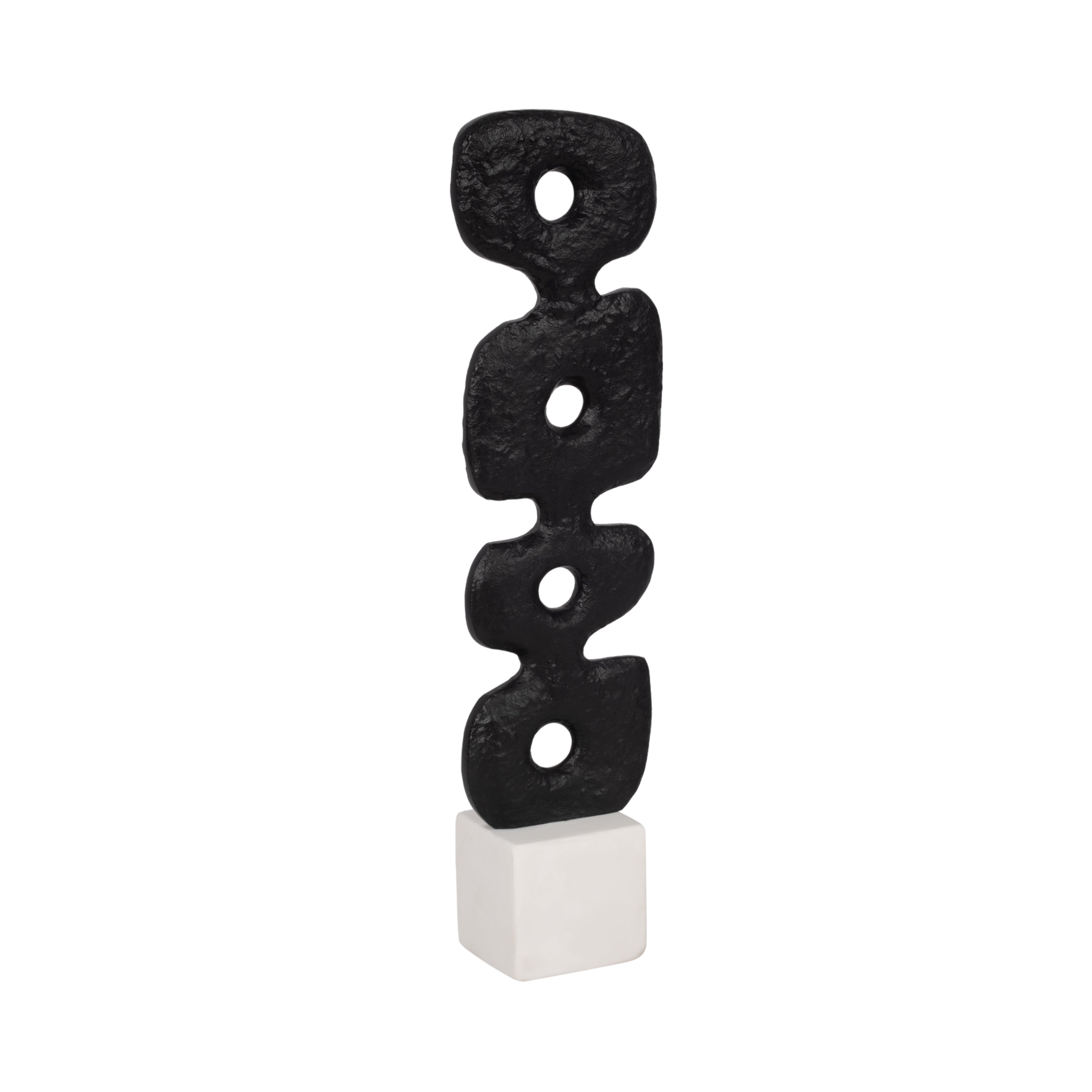18" Abstract Totem Sculpture Marble Base, Black/w - Decor Addict, LLC
