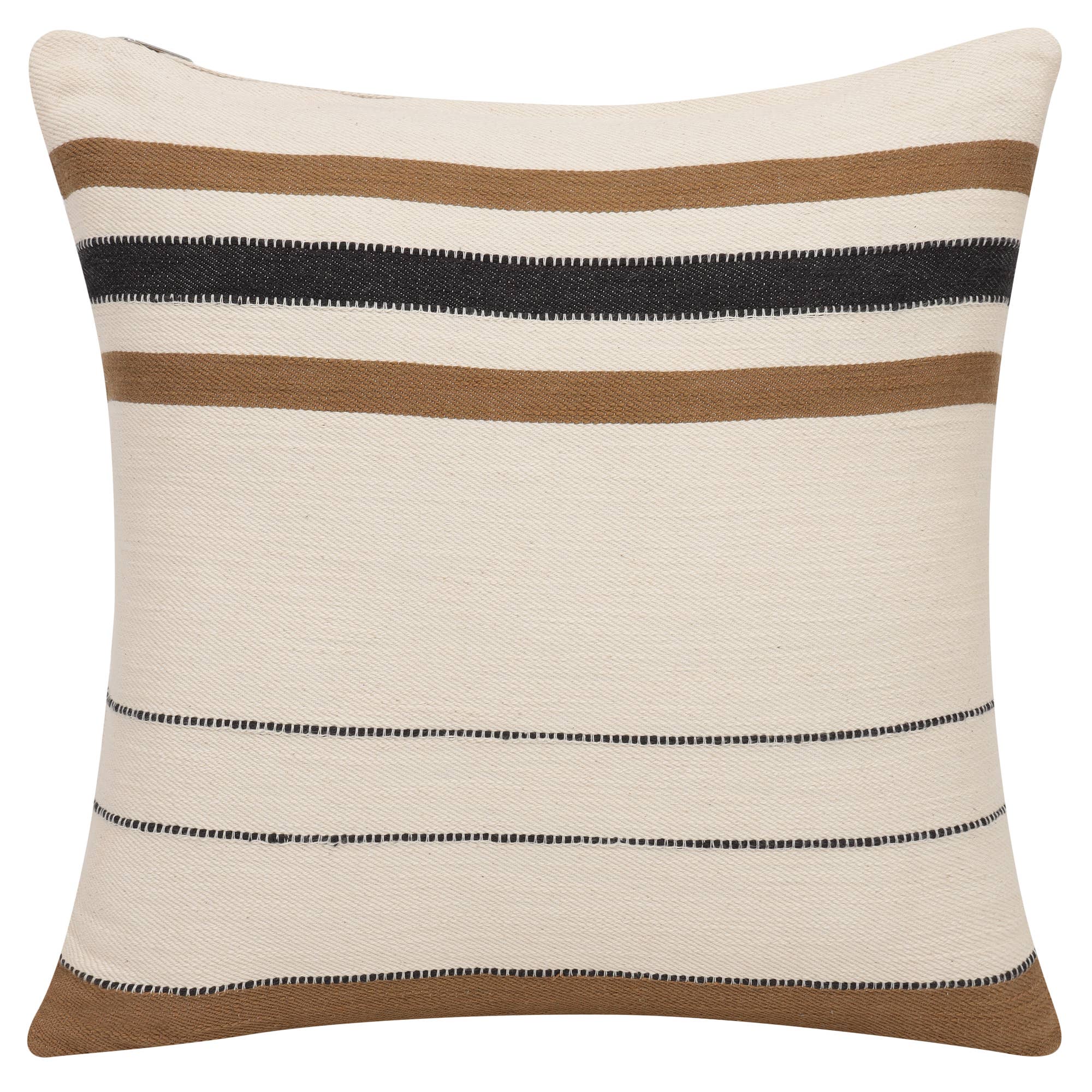 Transitional Hand-Woven Modern Striped Cotton Throw Pillow: Ivory/Gray / Pillow- Poly Filled - Decor Addict, LLC