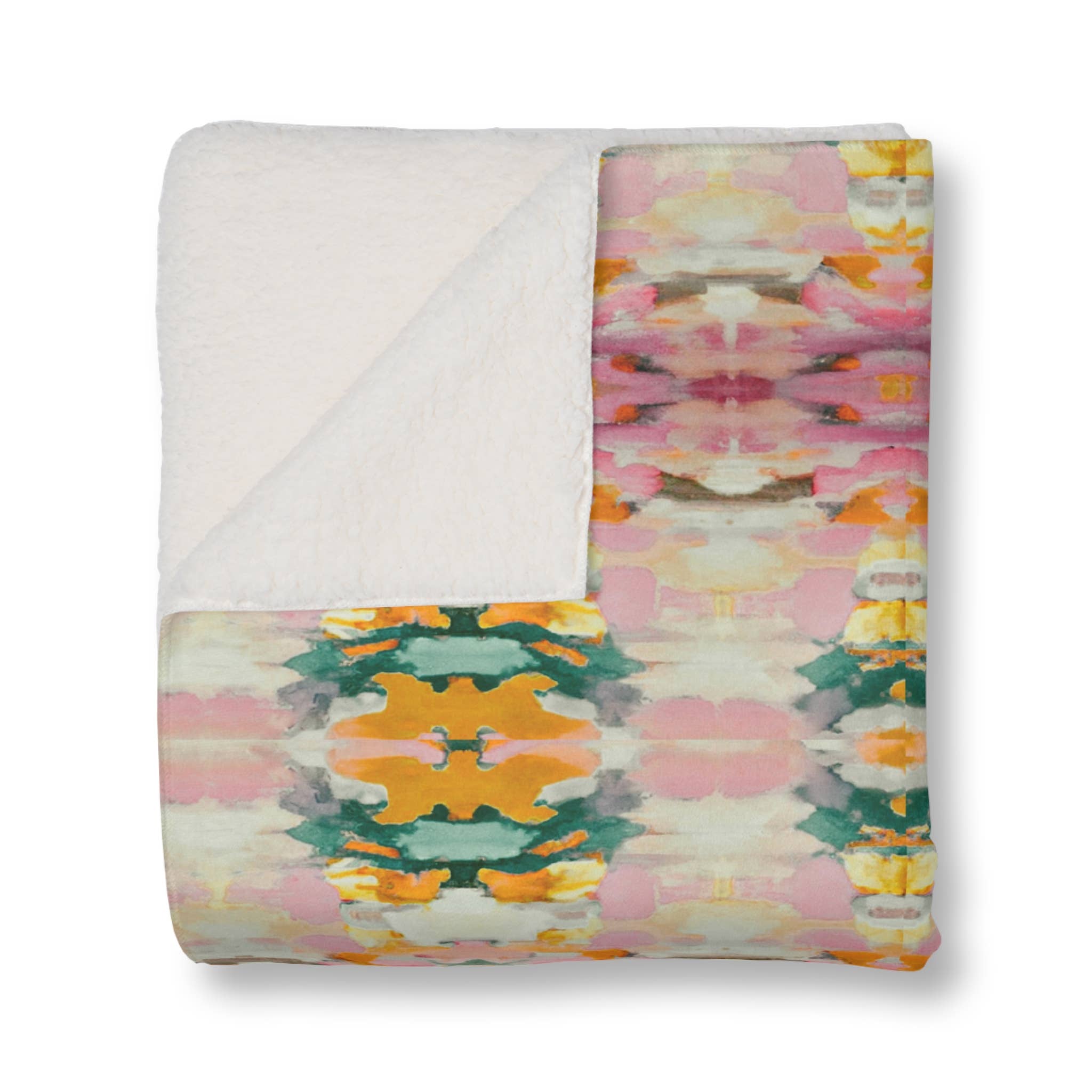 Layla 60x80” Sherpa Blanket Mauve Pink Green Gold Beige - Decor Addict, LLC
